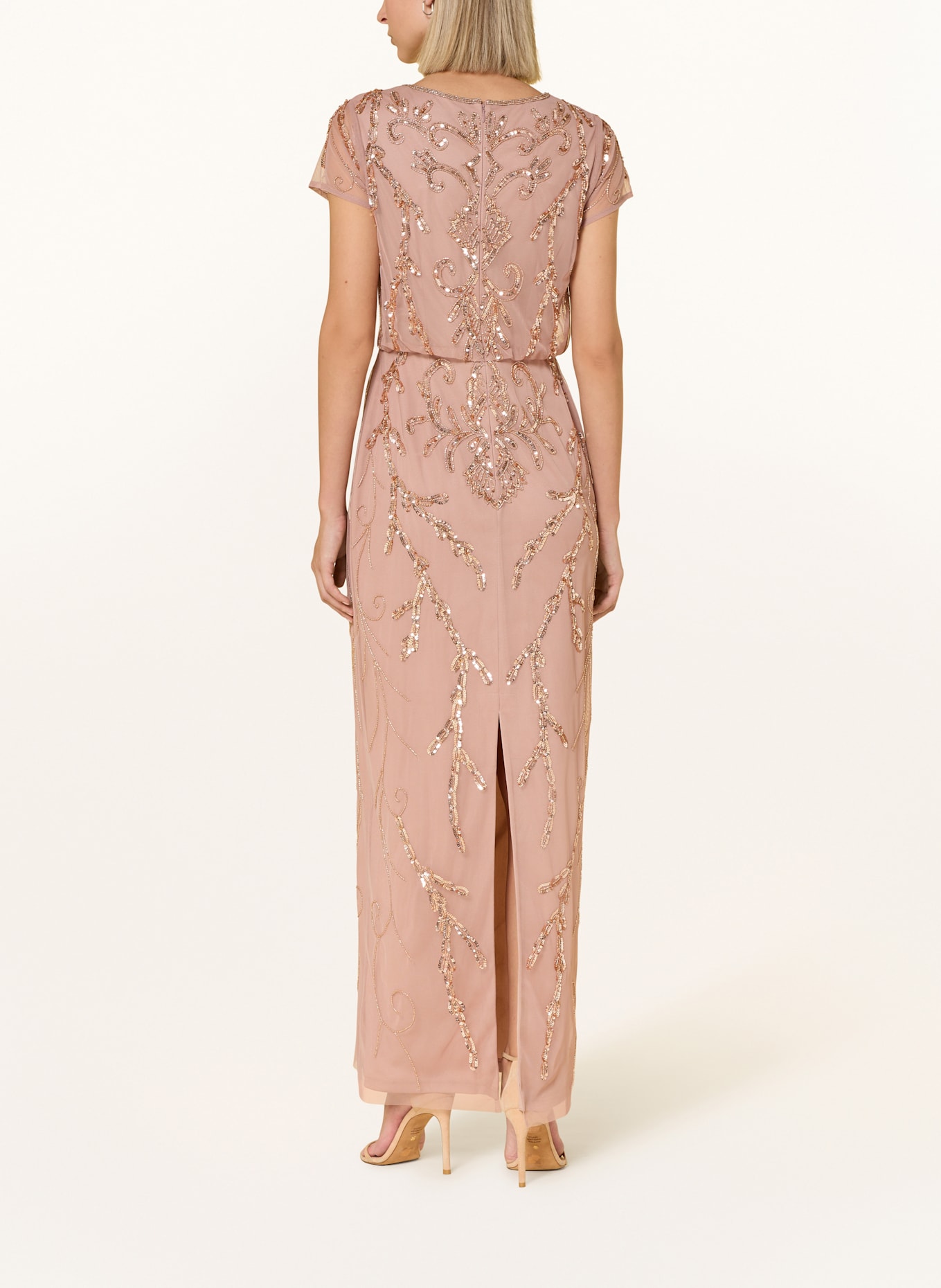 ADRIANNA PAPELL Sukienka wieczorowa wykończona cekinami i ozdobnymi perełkami: BRUDNY RÓŻ / RÓŻOWOZLOTY