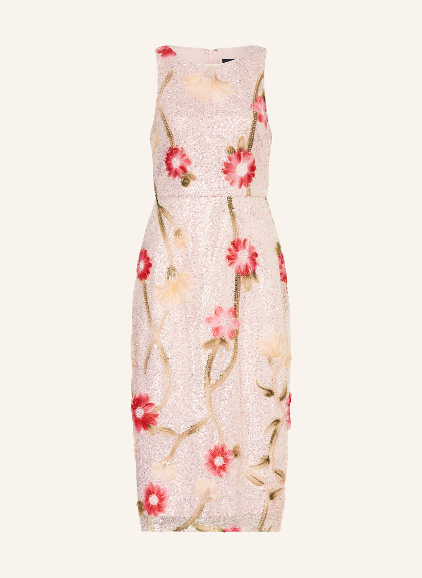 ADRIANNA PAPELL Cocktail dress with sequins and decorative gems: ROSE / SILVER / RED