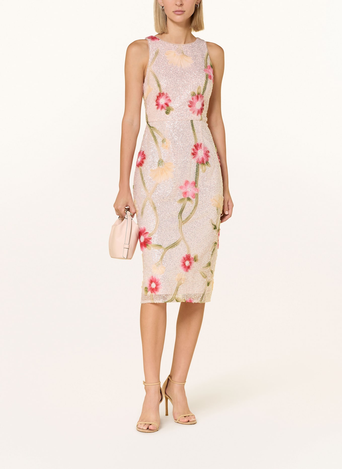 ADRIANNA PAPELL Cocktail dress with sequins and decorative gems: ROSE / SILVER / RED