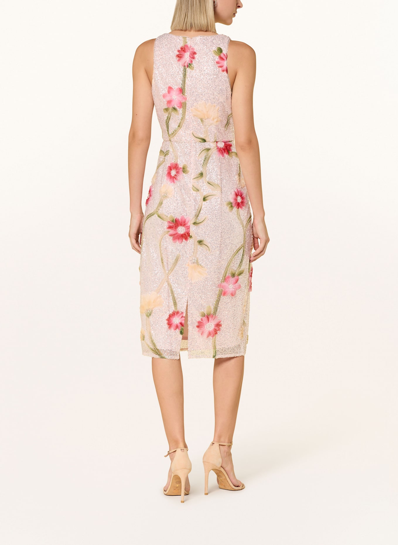 ADRIANNA PAPELL Cocktail dress with sequins and decorative gems: ROSE / SILVER / RED