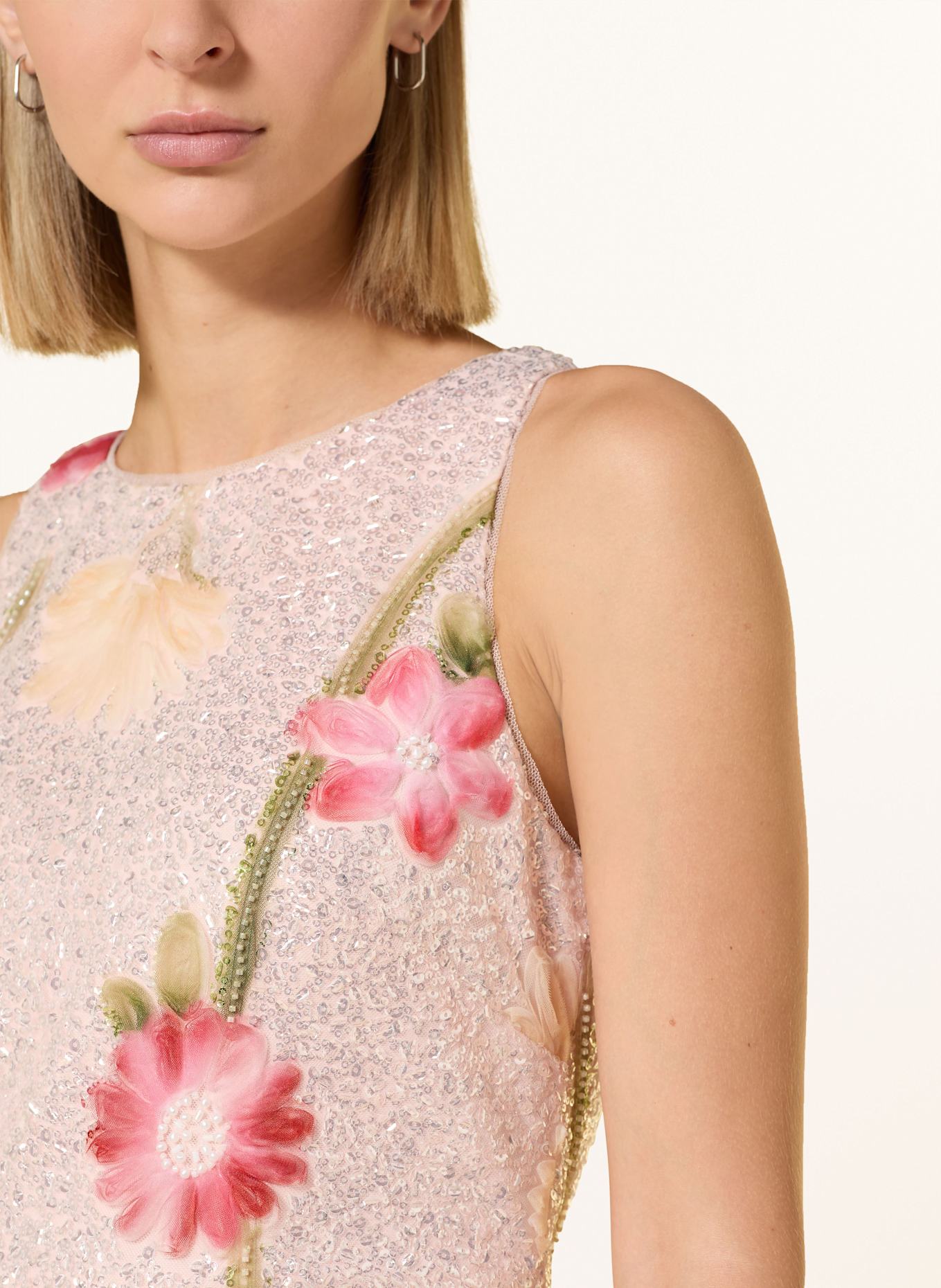 ADRIANNA PAPELL Cocktail dress with sequins and decorative gems: ROSE / SILVER / RED