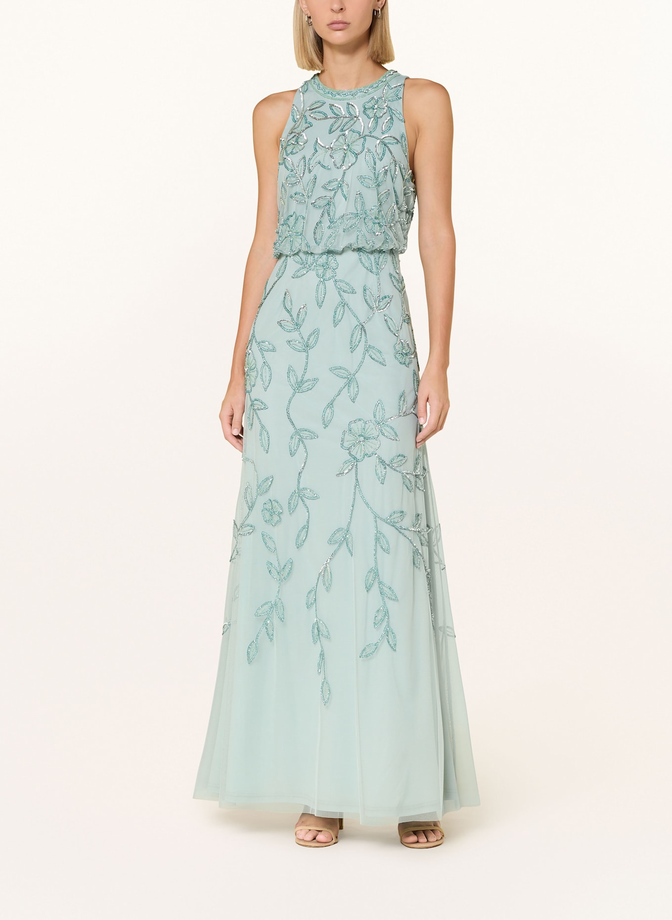 ADRIANNA PAPELL Sukienka wieczorowa wykończona cekinami i ozdobnymi perełkami: TURKUSOWY