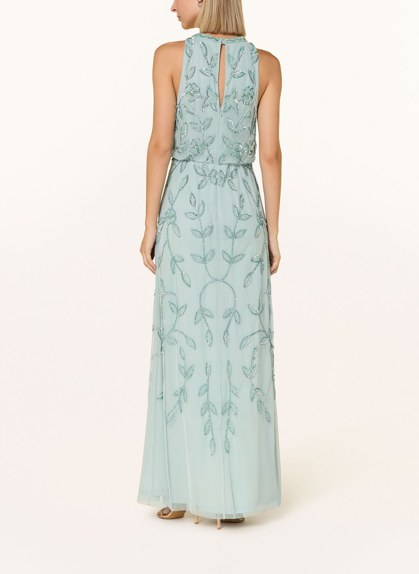 ADRIANNA PAPELL Sukienka wieczorowa wykończona cekinami i ozdobnymi perełkami: TURKUSOWY