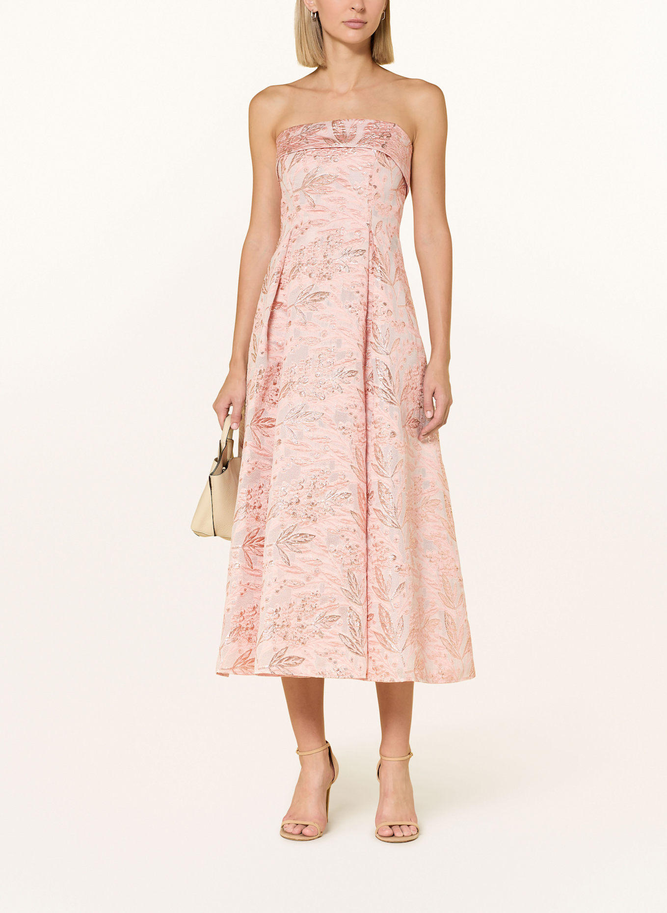 ADRIANNA PAPELL Brocade cocktail dress with glitter yarn: ROSE / DUSKY PINK / GOLD