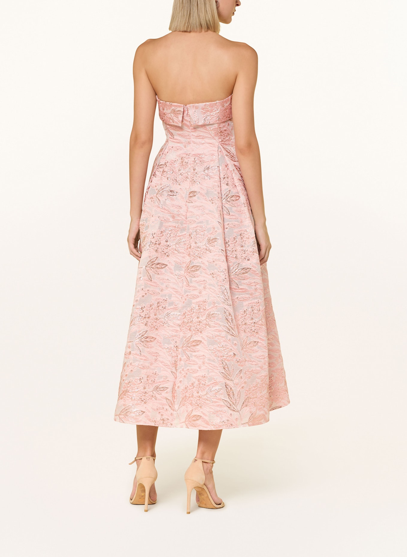 ADRIANNA PAPELL Brocade cocktail dress with glitter yarn: ROSE / DUSKY PINK / GOLD