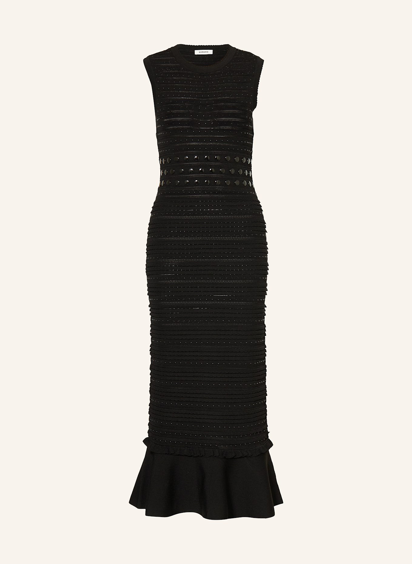 SANDRO Strickkleid mit Schmucksteinen: SCHWARZ