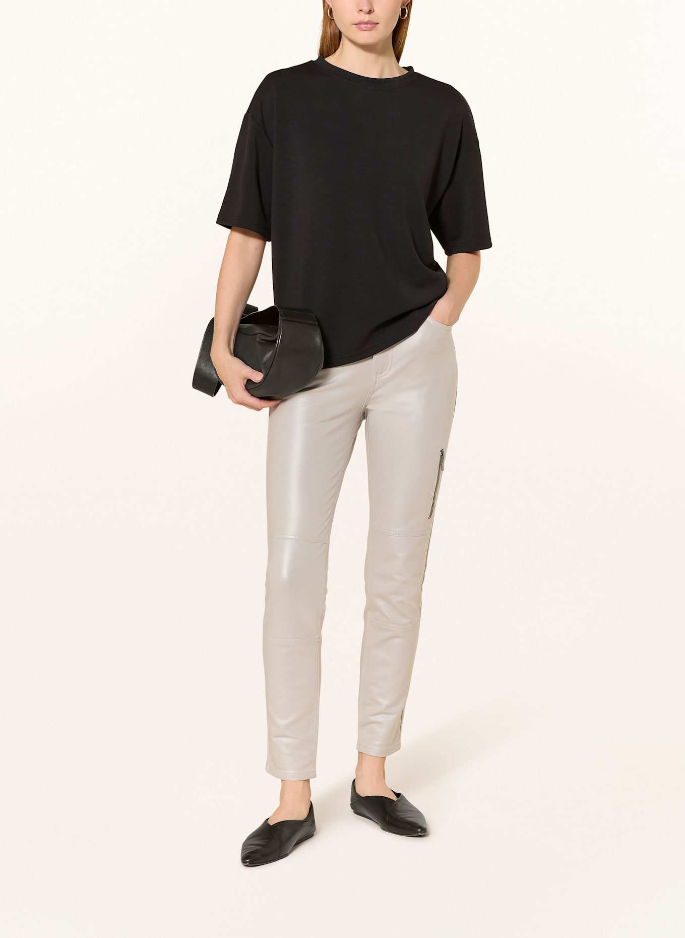 monari Hose in Lederoptik: BEIGE