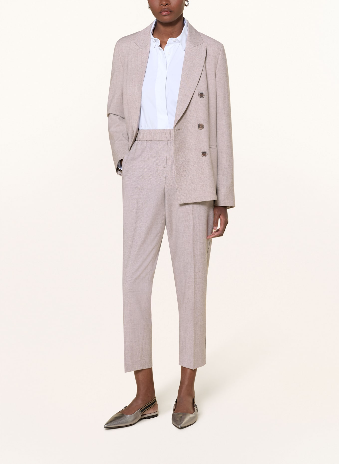 PESERICO Marlenehose mit Schmucksteinen: HELLBRAUN / SILBER