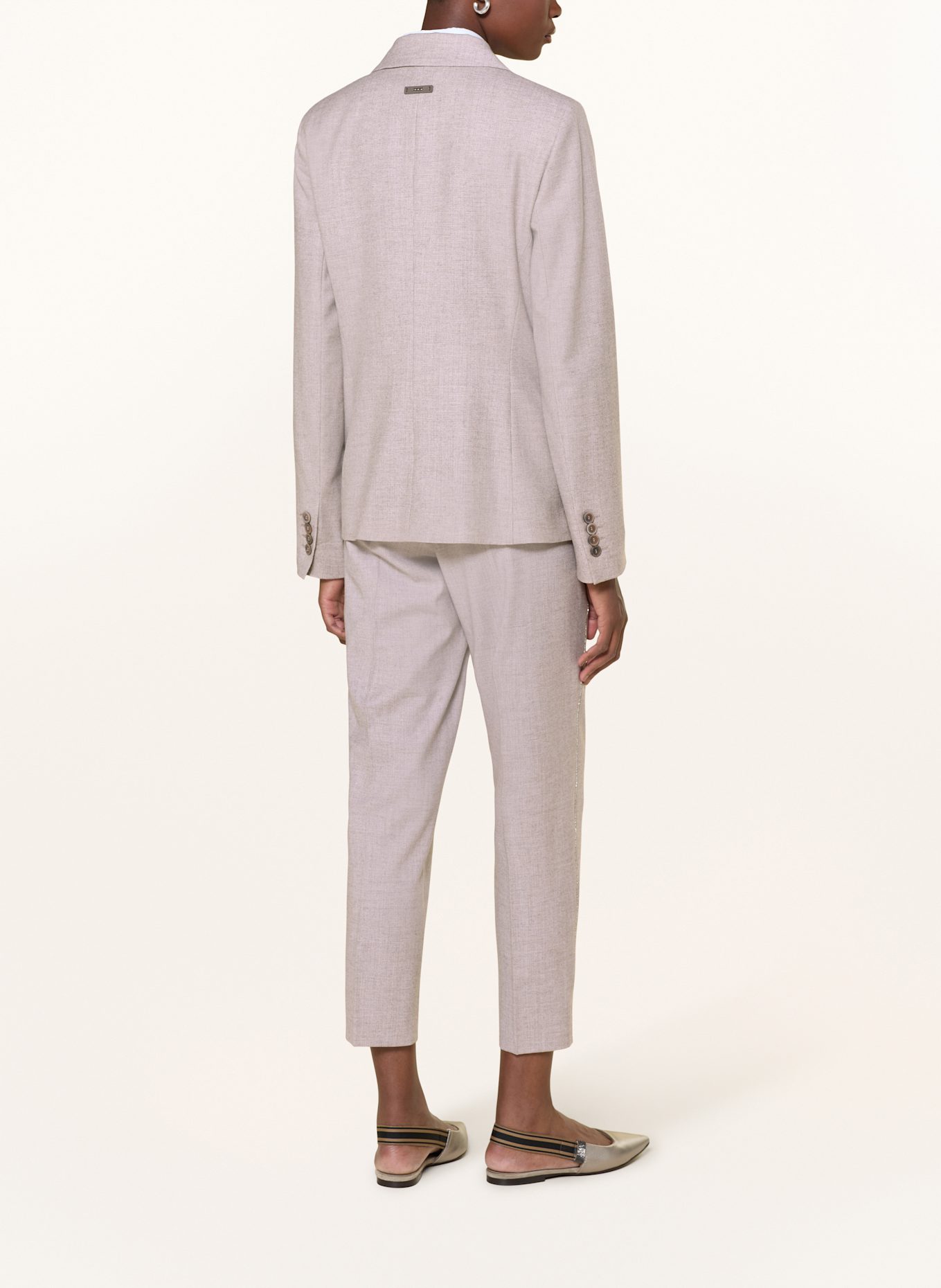 PESERICO Marlenehose mit Schmucksteinen: HELLBRAUN / SILBER