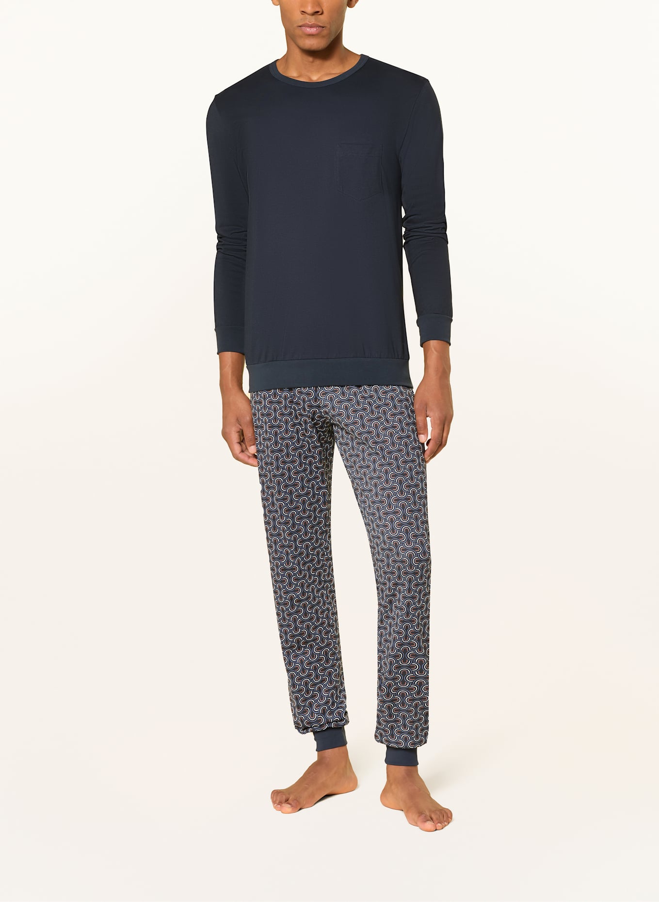 CALIDA Schlafanzug RELAX IMPRINT: DUNKELBLAU / WEISS / BRAUN