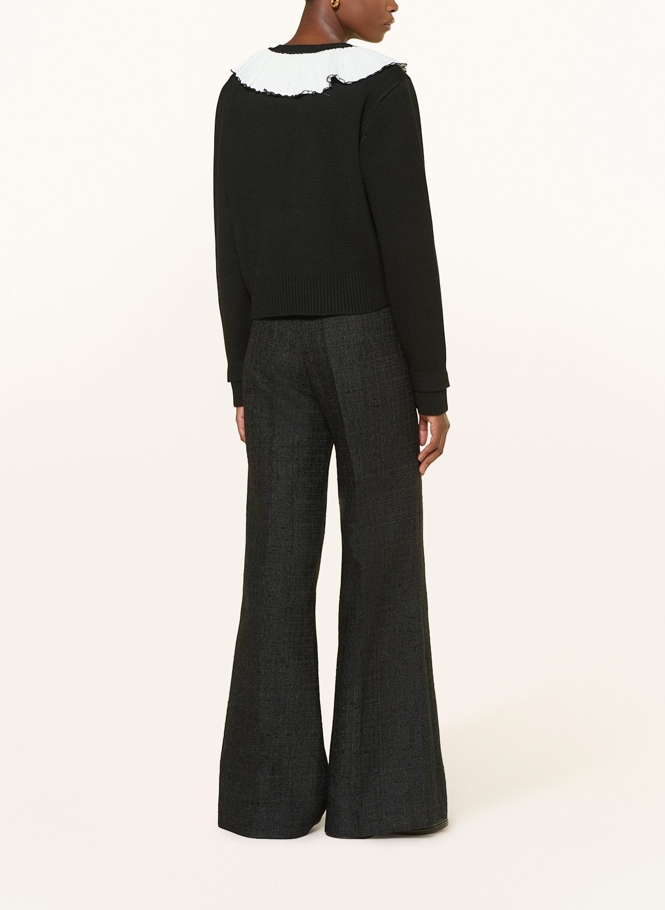 SANDRO Tweed-Hose mit Rüschen: SCHWARZ