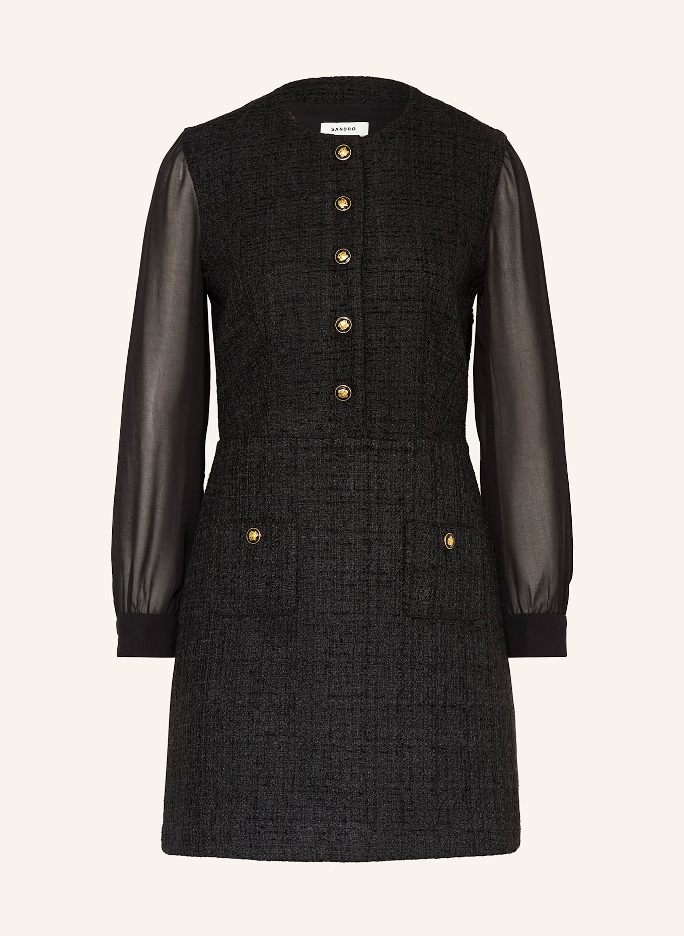 SANDRO Tweed-Kleid: SCHWARZ