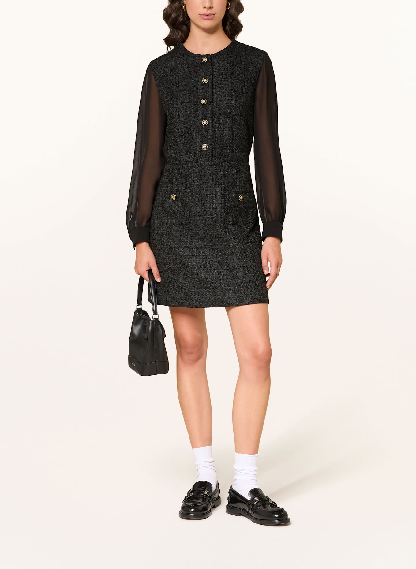 SANDRO Tweed-Kleid: SCHWARZ