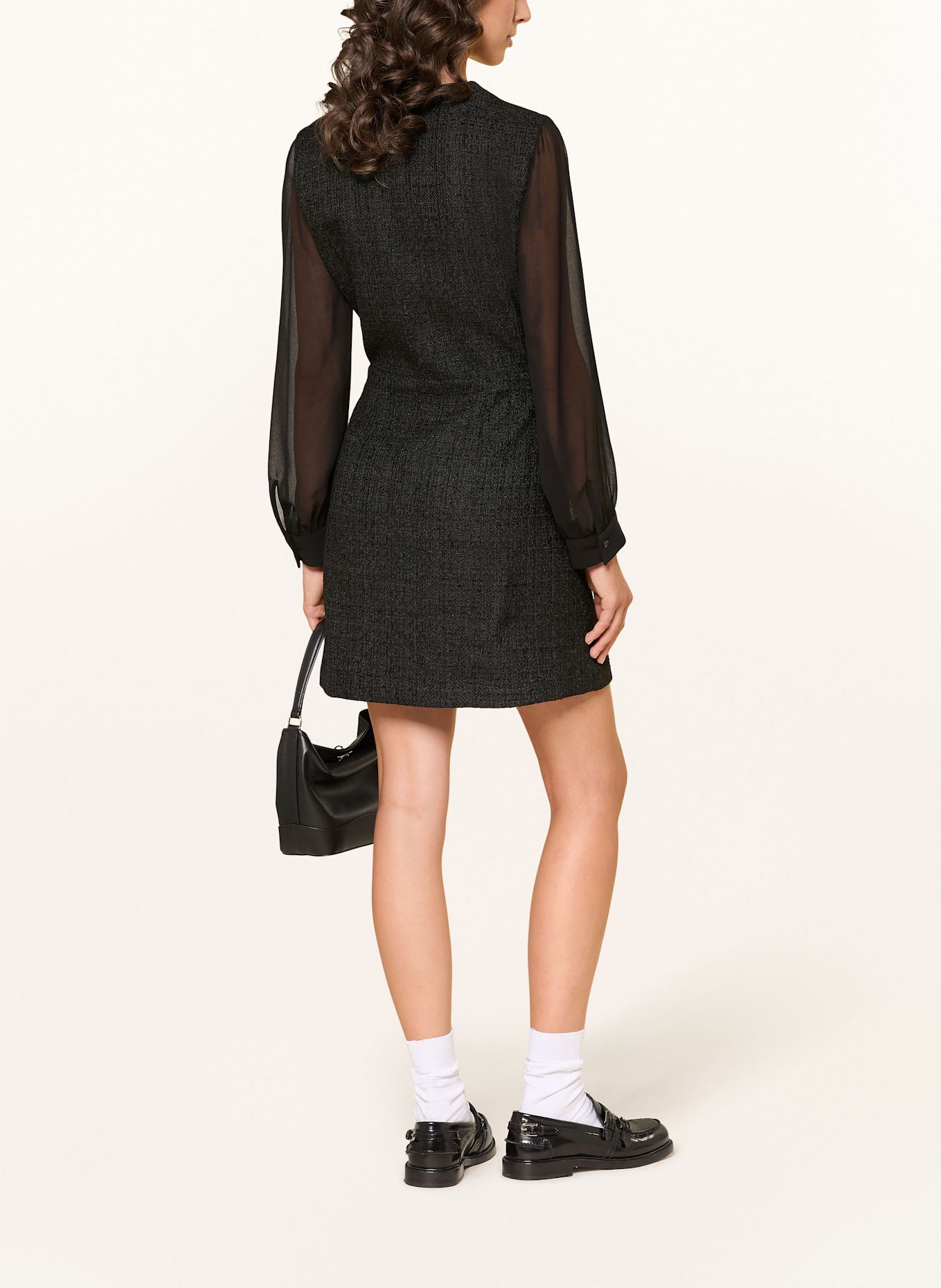 SANDRO Tweed-Kleid: SCHWARZ