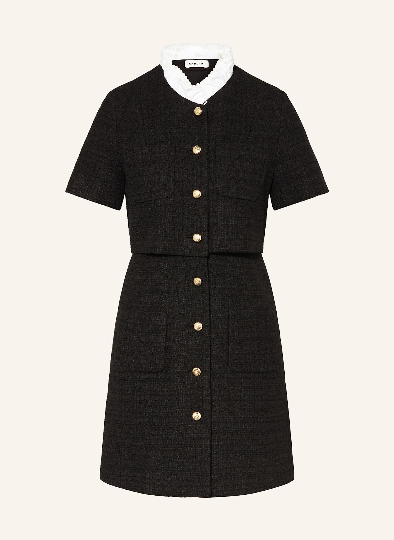 SANDRO Tweed-Kleid: SCHWARZ