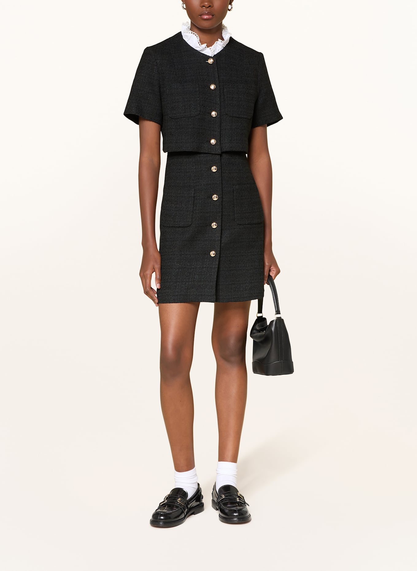 SANDRO Tweed-Kleid: SCHWARZ