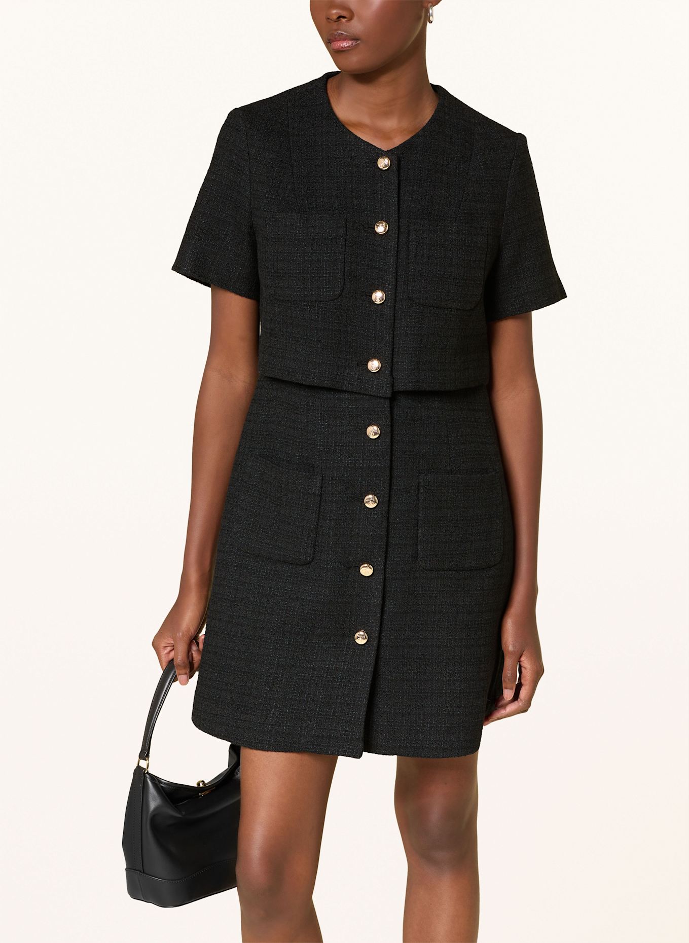 SANDRO Tweed-Kleid: SCHWARZ