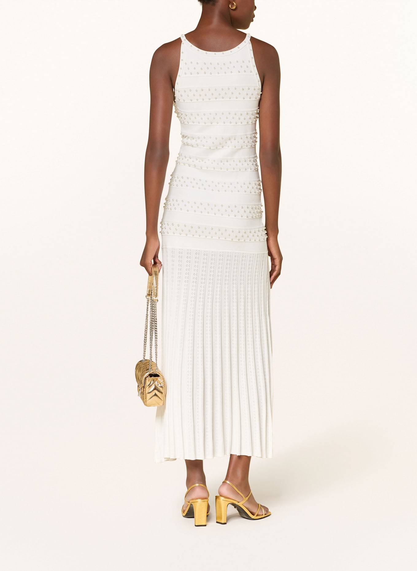 SANDRO Strickkleid mit Schmuckperlen: ECRU