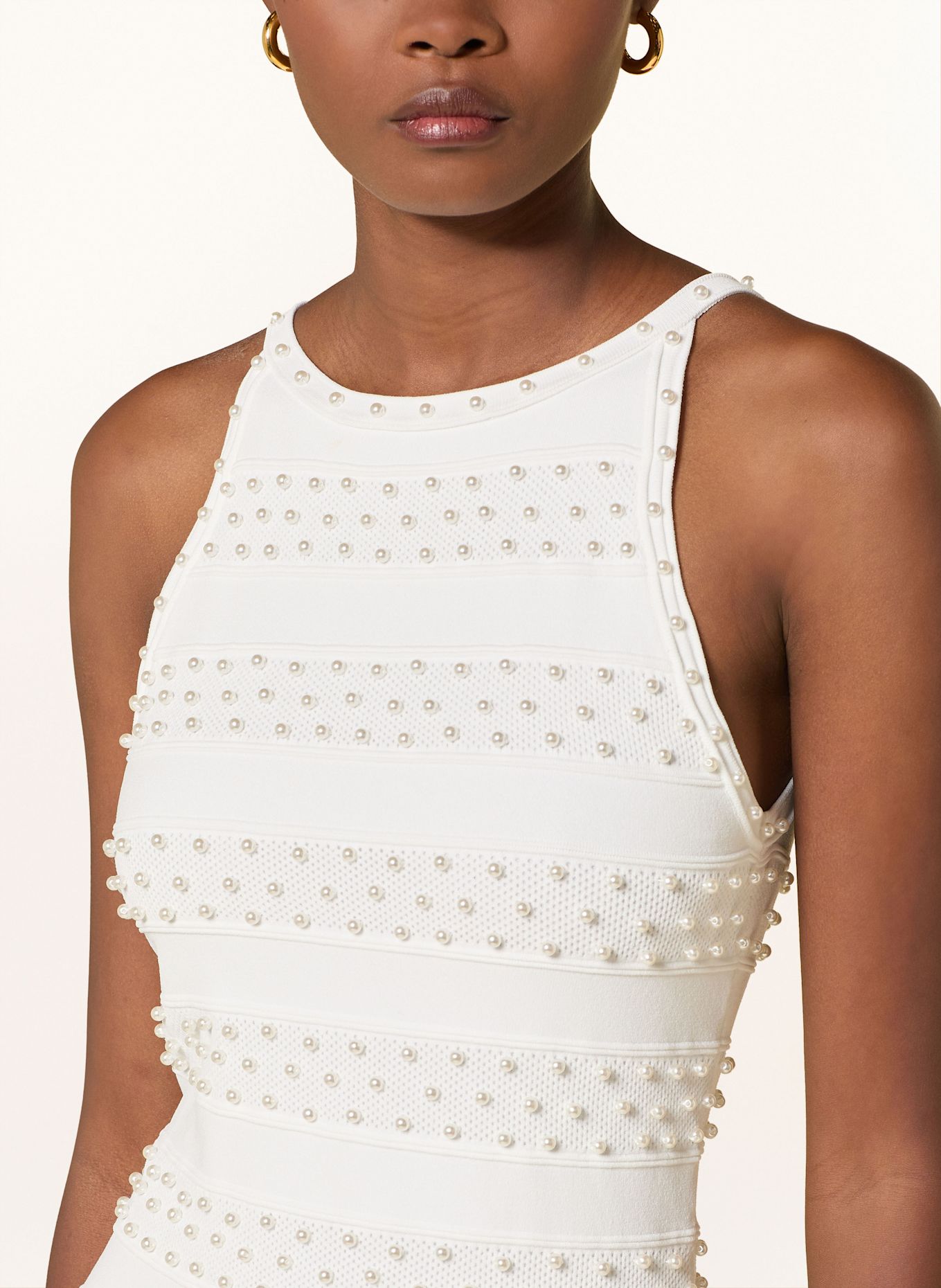 SANDRO Strickkleid mit Schmuckperlen: ECRU