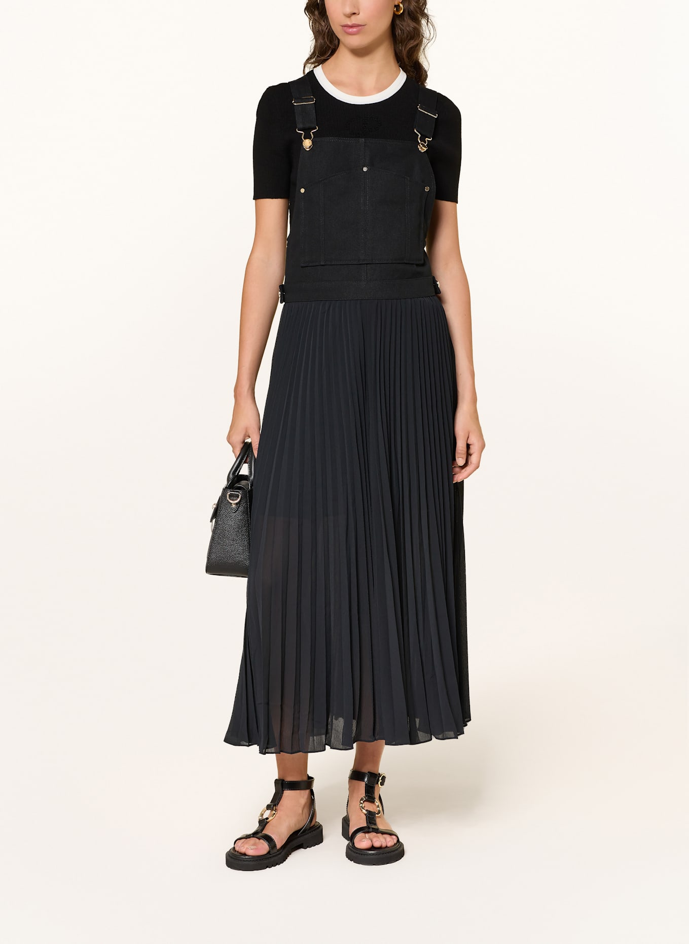 CLAUDIE PIERLOT Latzkleid im Materialmix: SCHWARZ