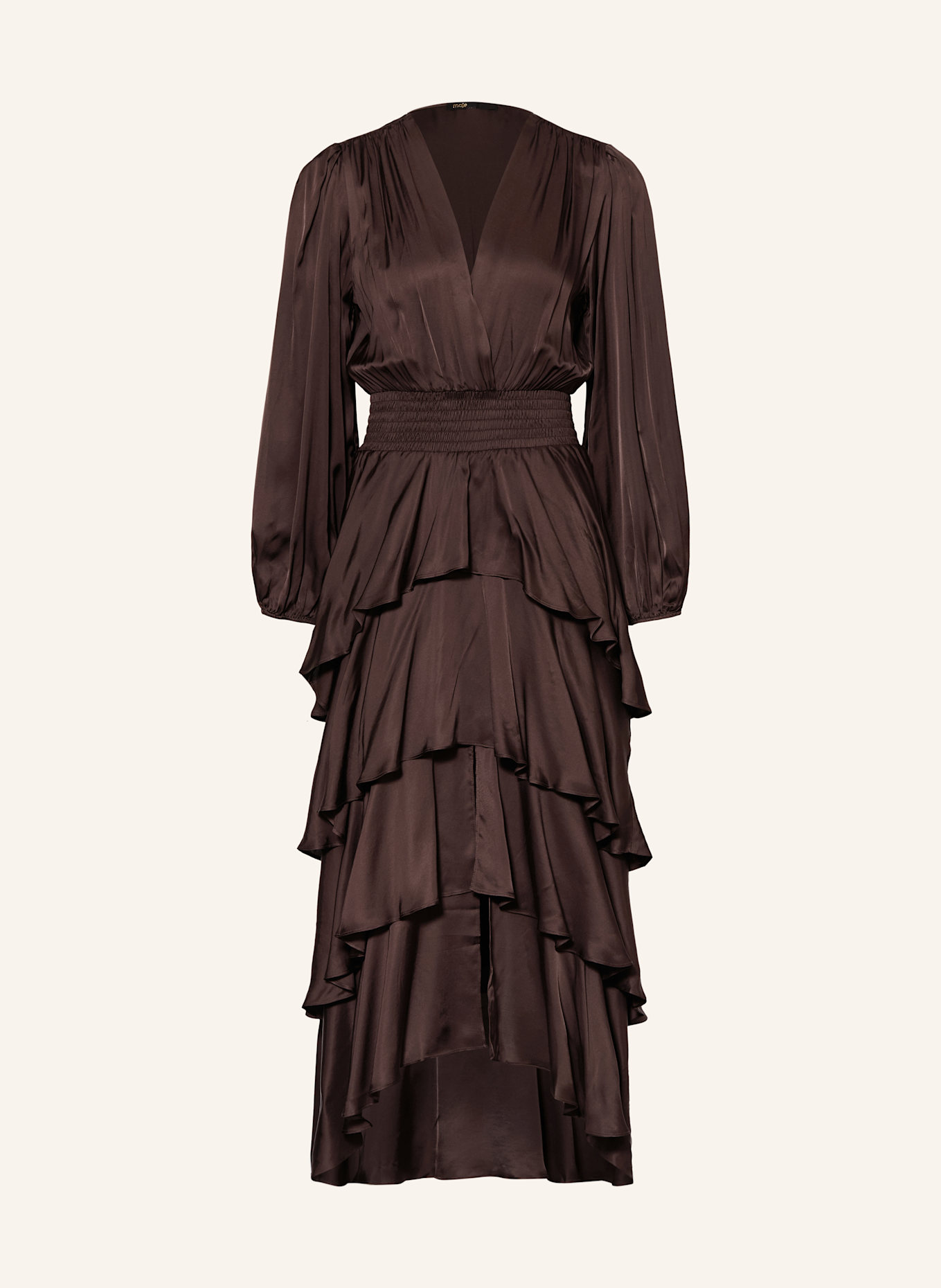 maje Satinkleid mit Volants: DUNKELBRAUN
