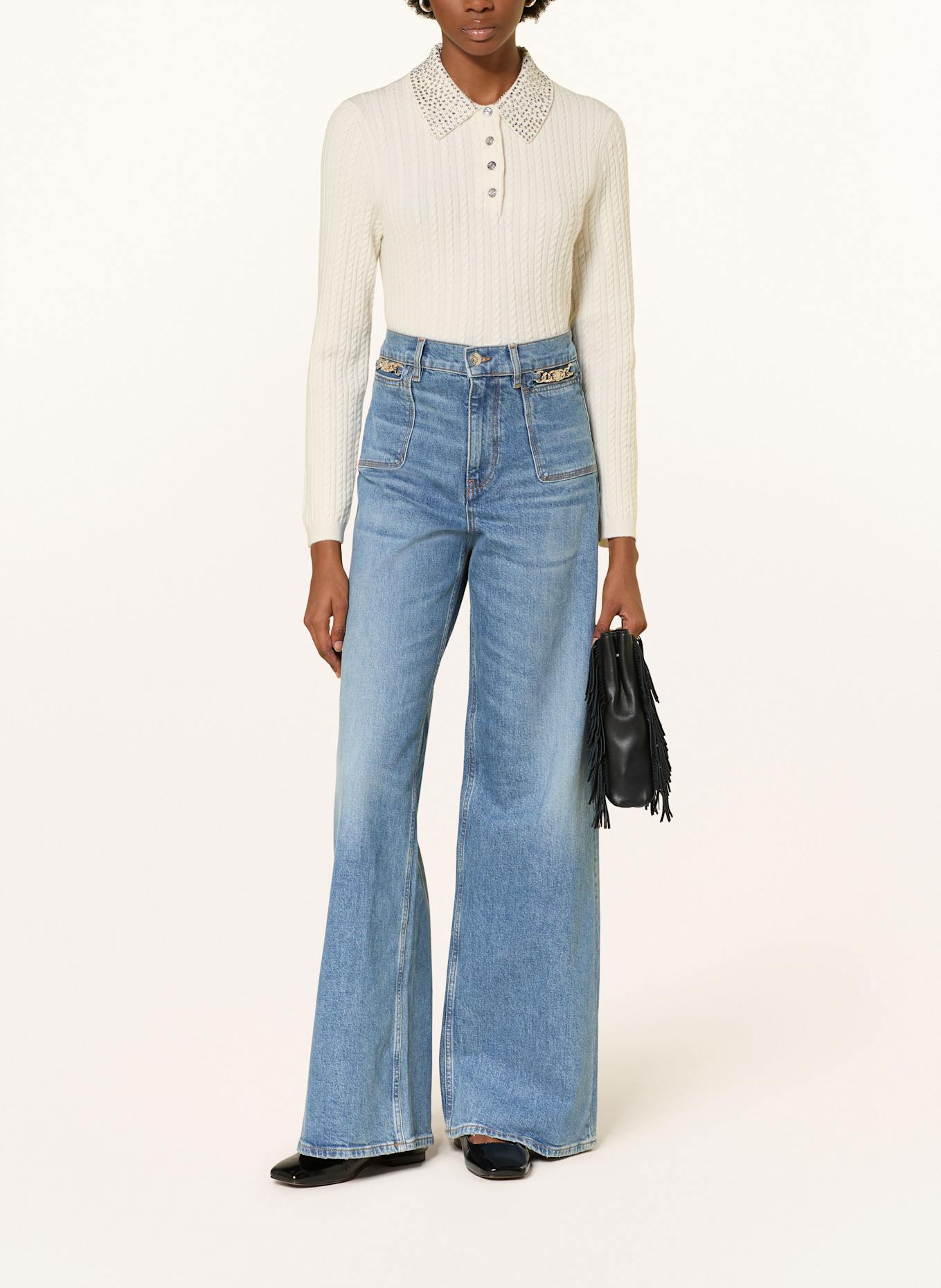 maje Strick-Poloshirt mit Schmucksteinen: ECRU