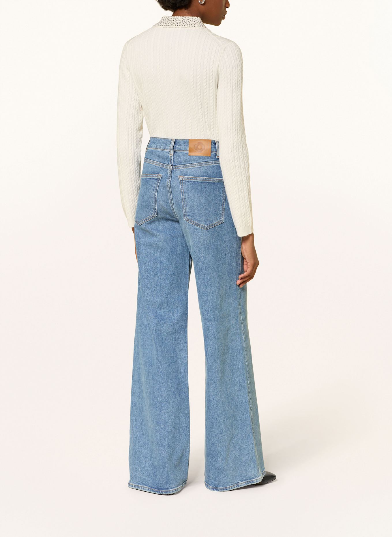 maje Strick-Poloshirt mit Schmucksteinen: ECRU