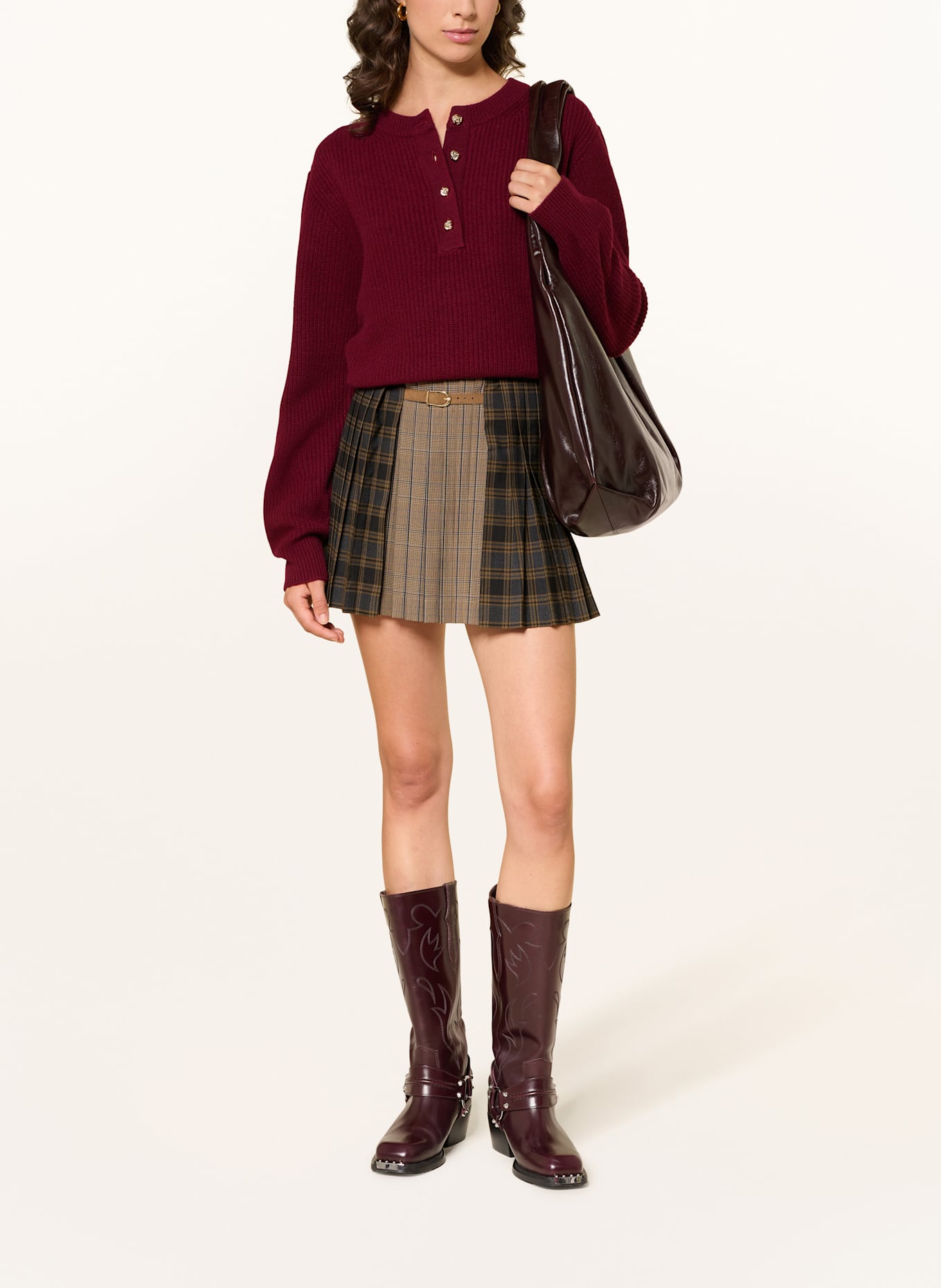 SANDRO Faltenrock: DUNKELBLAU / DUNKELGELB