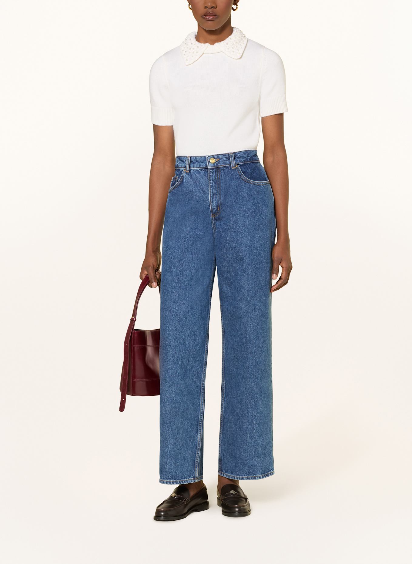 CLAUDIE PIERLOT Strickshirt mit Schmuckperlen: ECRU