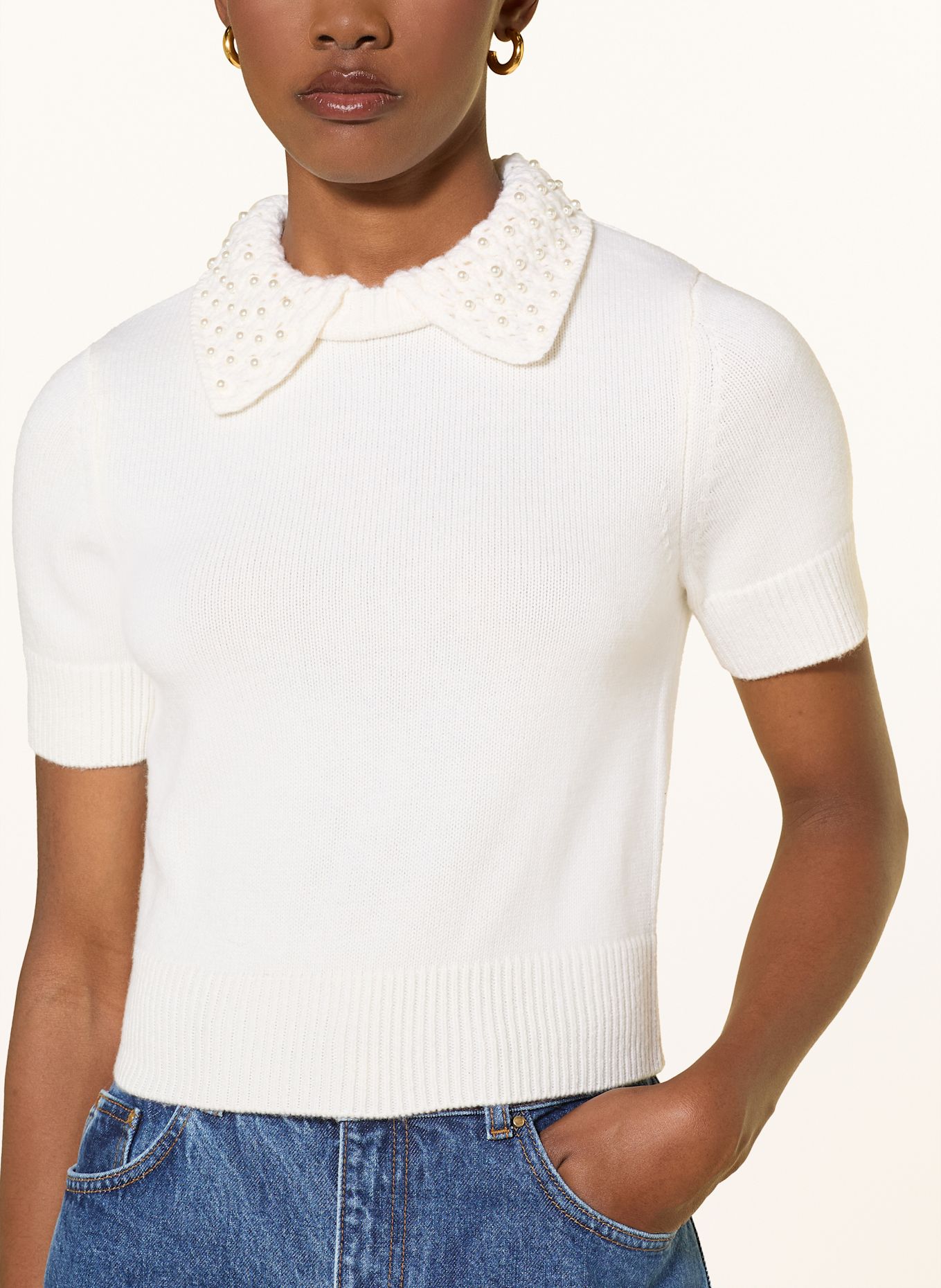 CLAUDIE PIERLOT Strickshirt mit Schmuckperlen: ECRU