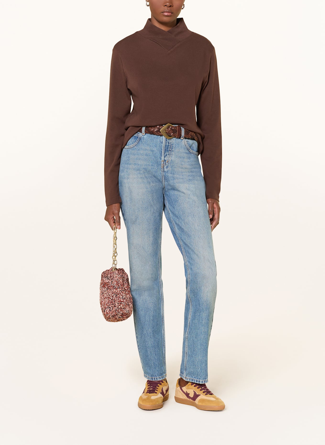 ba&sh Tričko s dlouhým rukávem MORIS: TMAVĚ HNĚDÁ