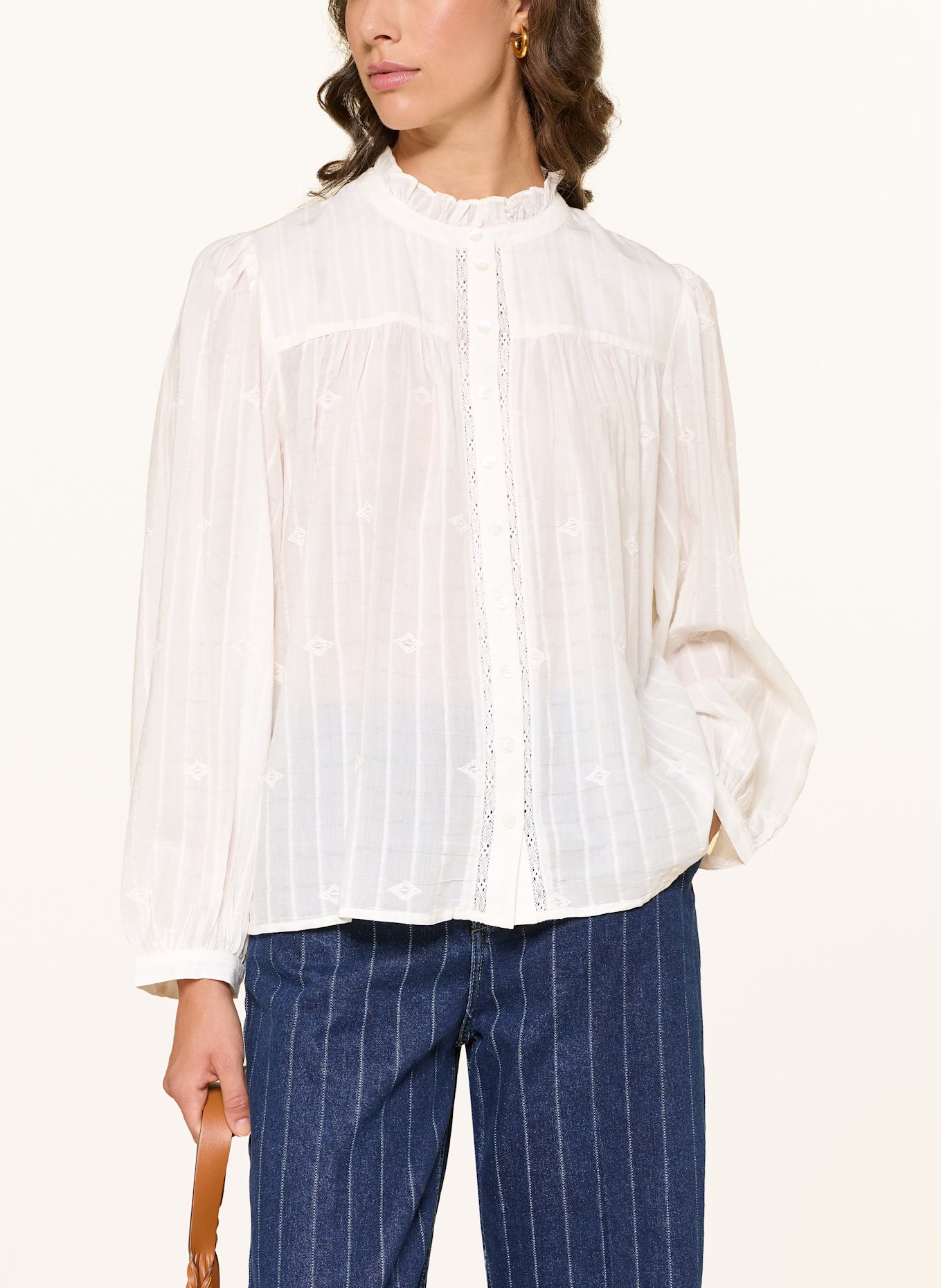 ba&sh Bluse MELODY mit Rüschen und Lochspitze: ECRU