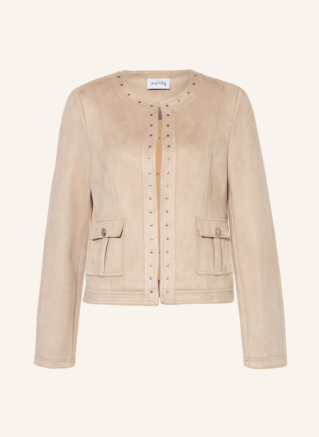 Joseph Ribkoff Kastenjacke in Lederoptik mit Nieten: BEIGE