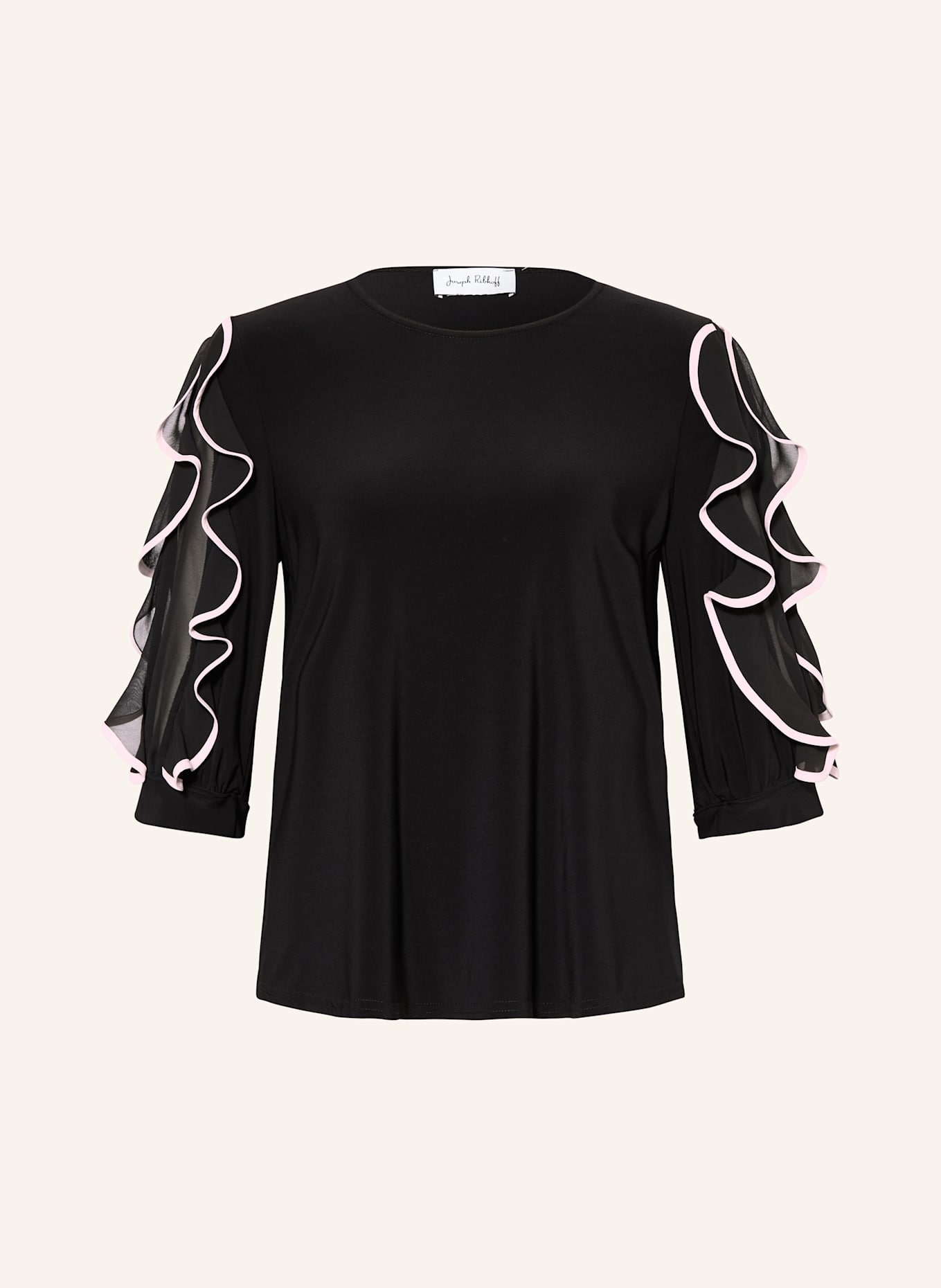 Joseph Ribkoff Halenka s volány a 3/4 rukávem: ČERNÁ / STARORŮŽOVÁ