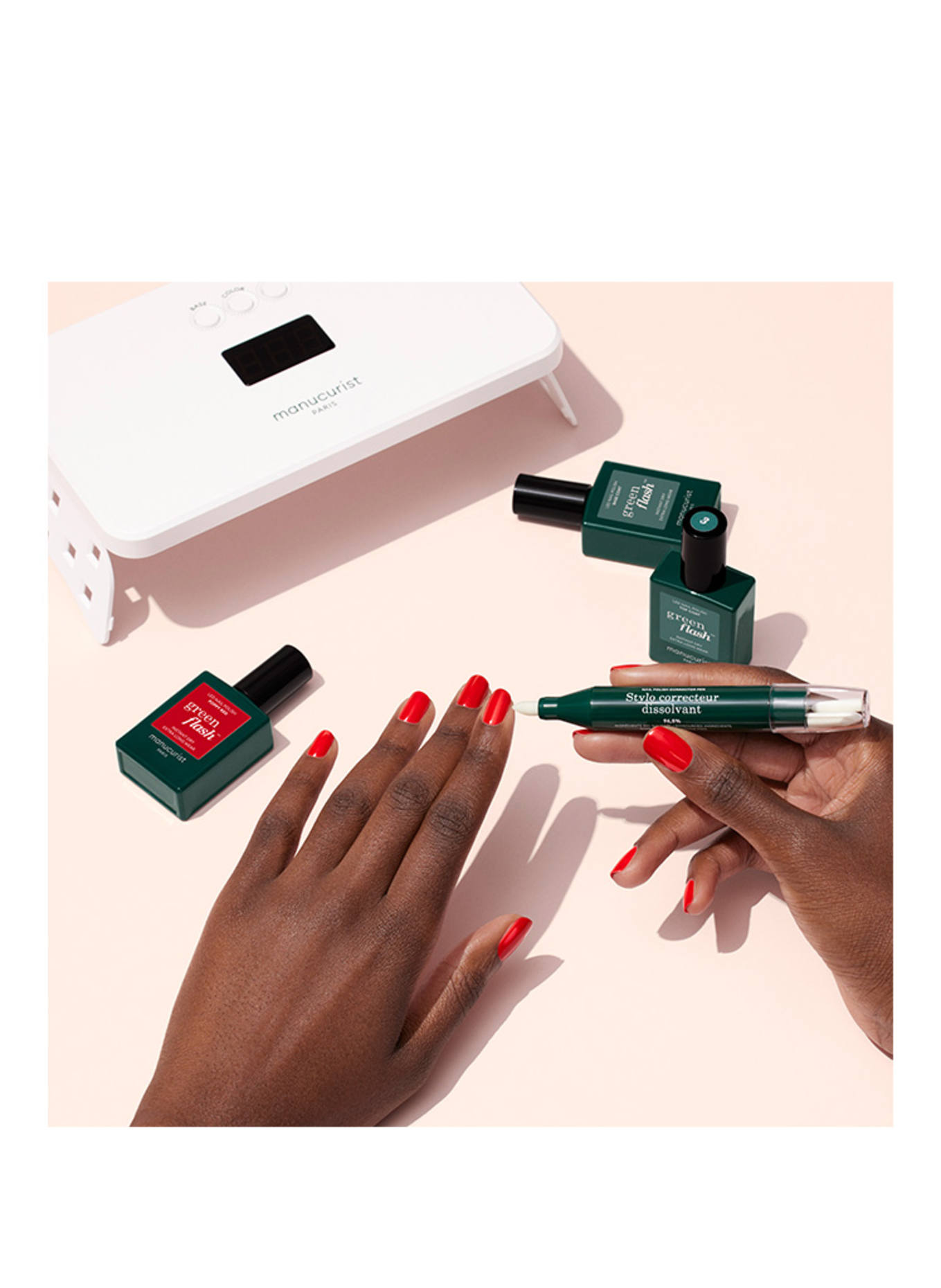 manucurist GREEN FLASH MANI LED ROUTINE: POPPY RED/HORTENCIA