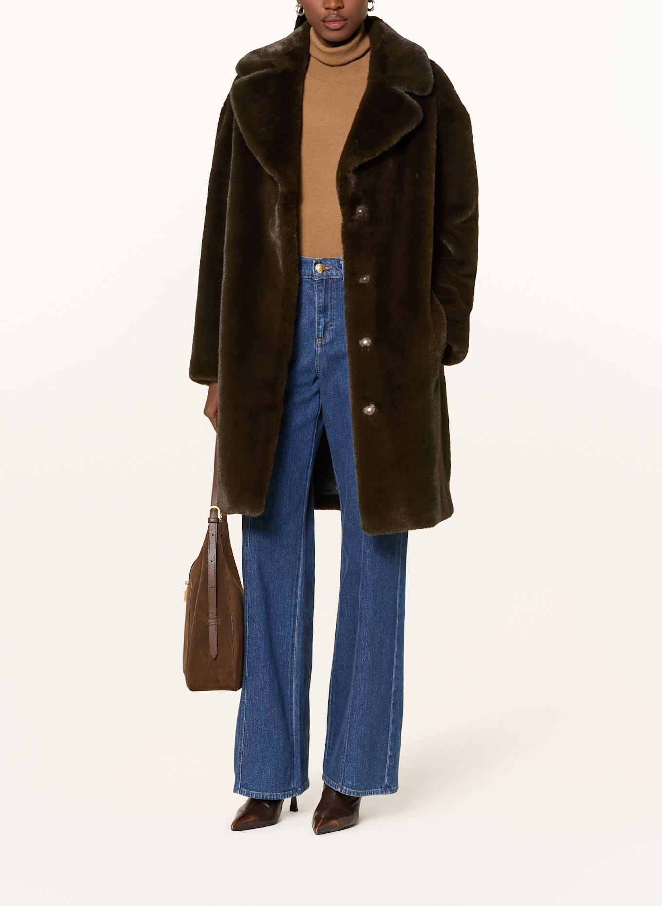 STAND STUDIO Faux fur coat CAMILLE: DARK BROWN