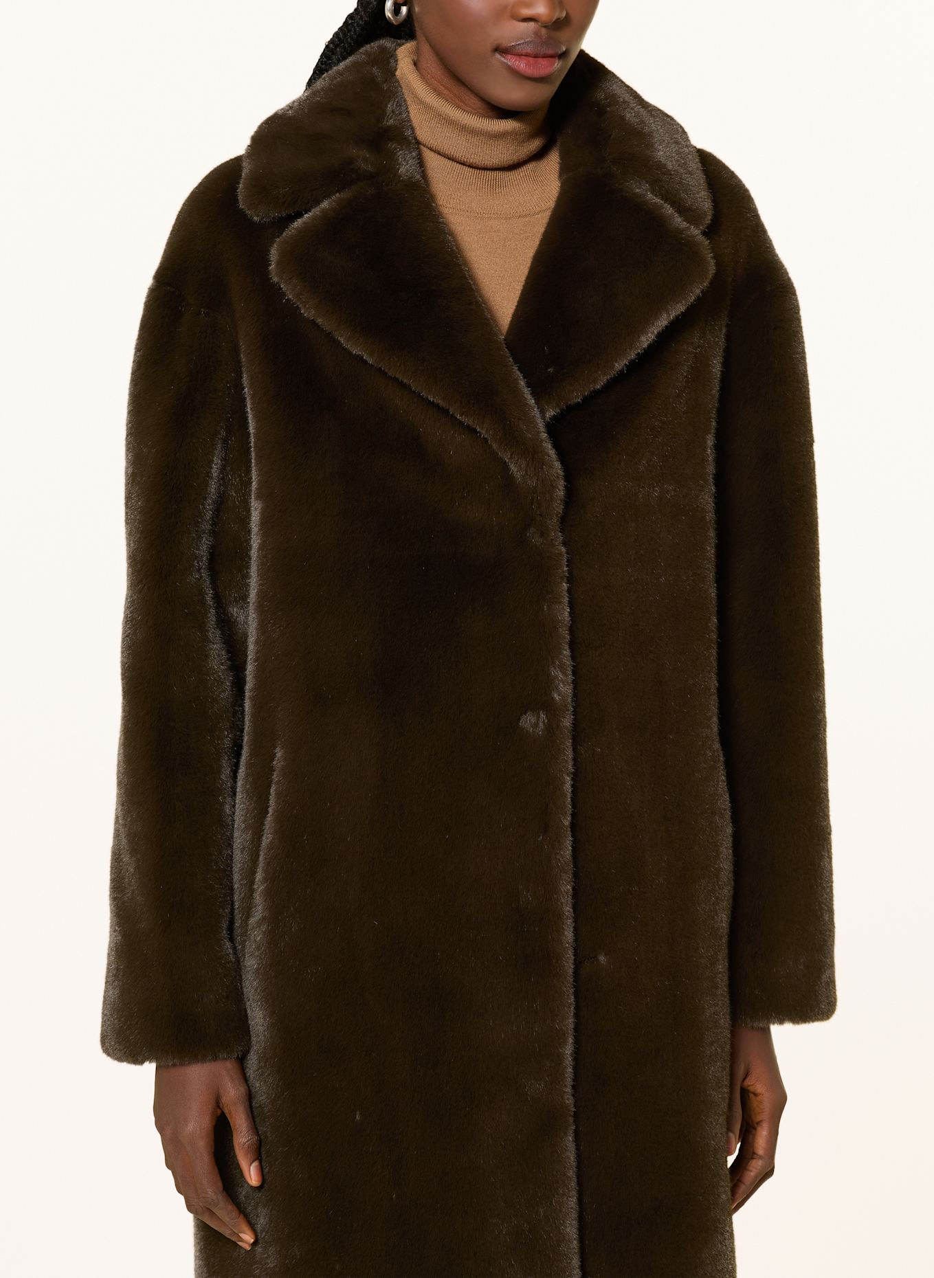 STAND STUDIO Faux fur coat CAMILLE: DARK BROWN