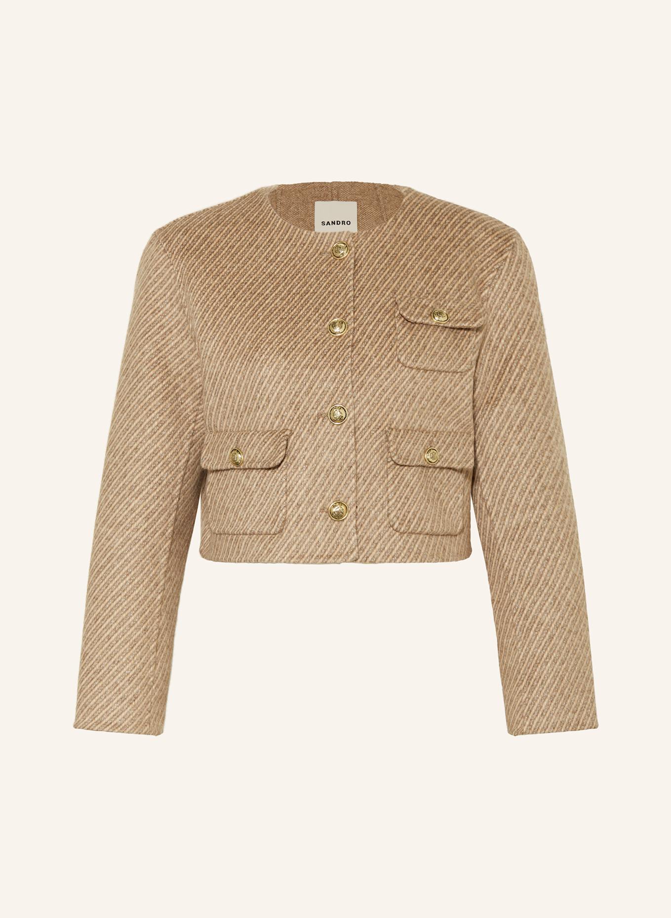 SANDRO Cropped-Jacke: BEIGE / GRAU