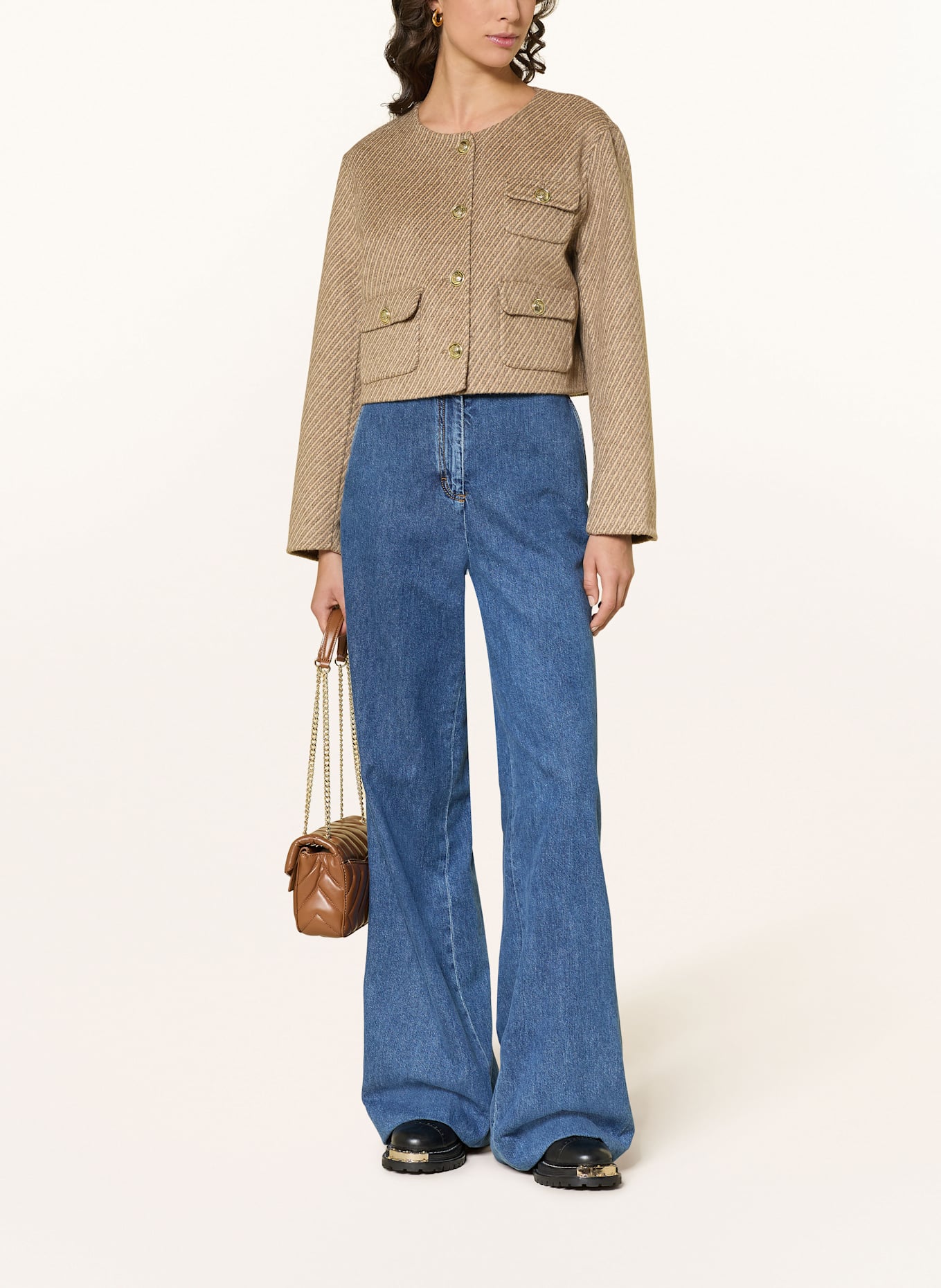 SANDRO Cropped-Jacke: BEIGE / GRAU