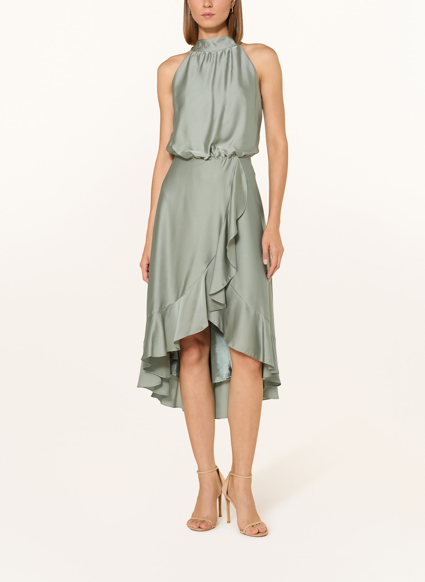 SWING Cocktailkleid aus Satin mit Volants: HELLGRÜN