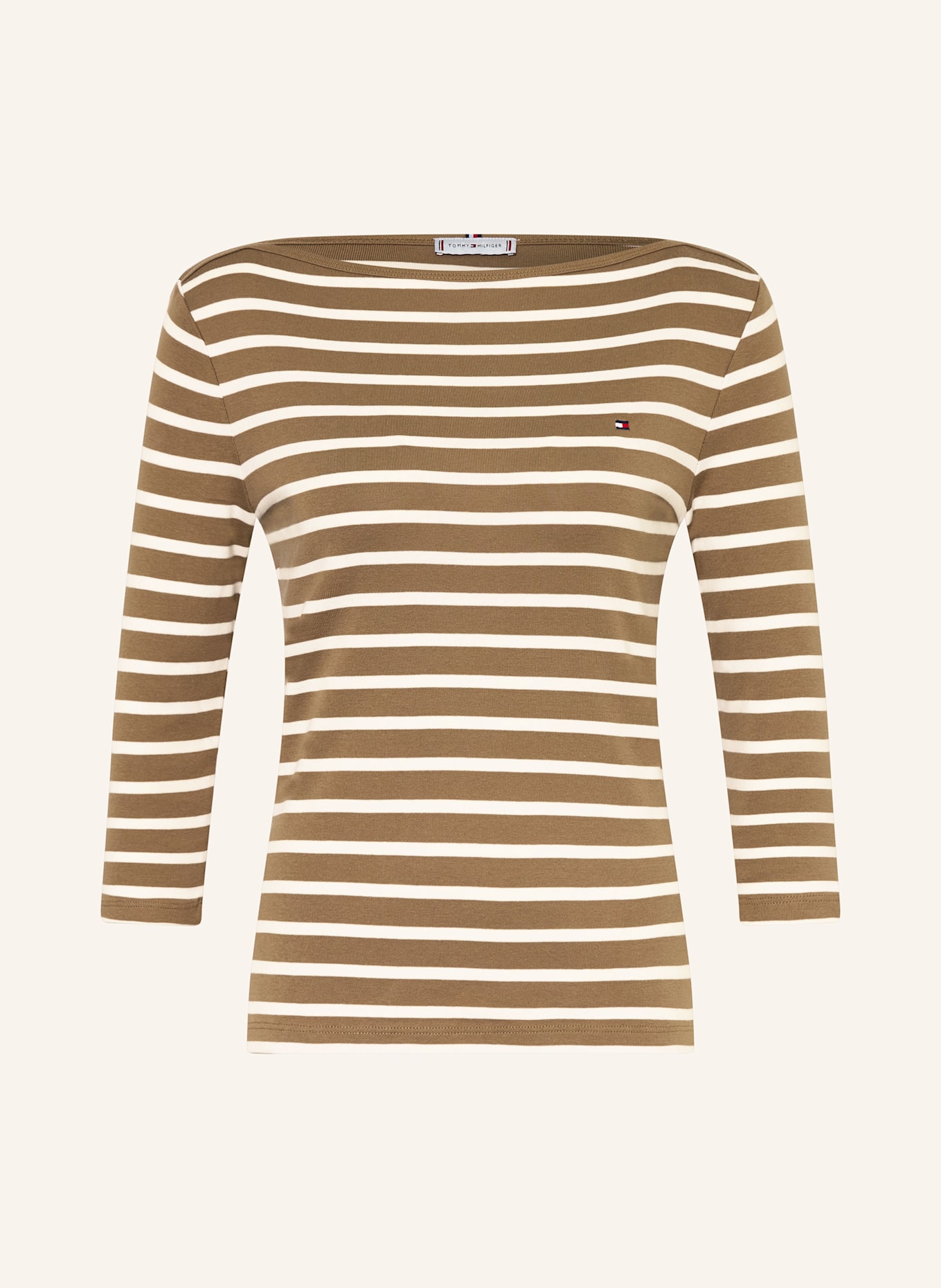 TOMMY HILFIGER Shirt mit 3/4-Arm: OLIV / WEISS