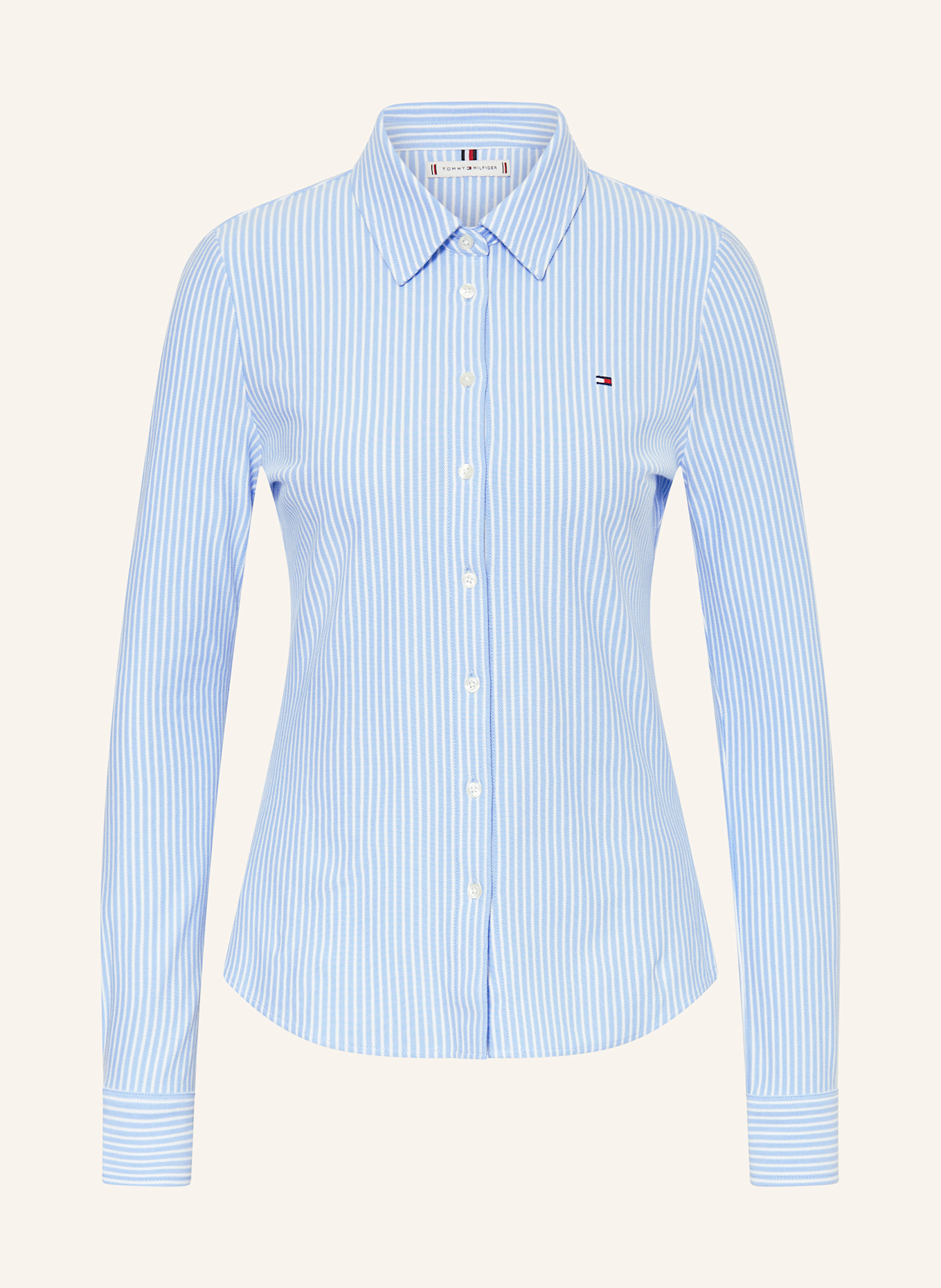 TOMMY HILFIGER Shirt blouse made of piqué: LIGHT BLUE / WHITE