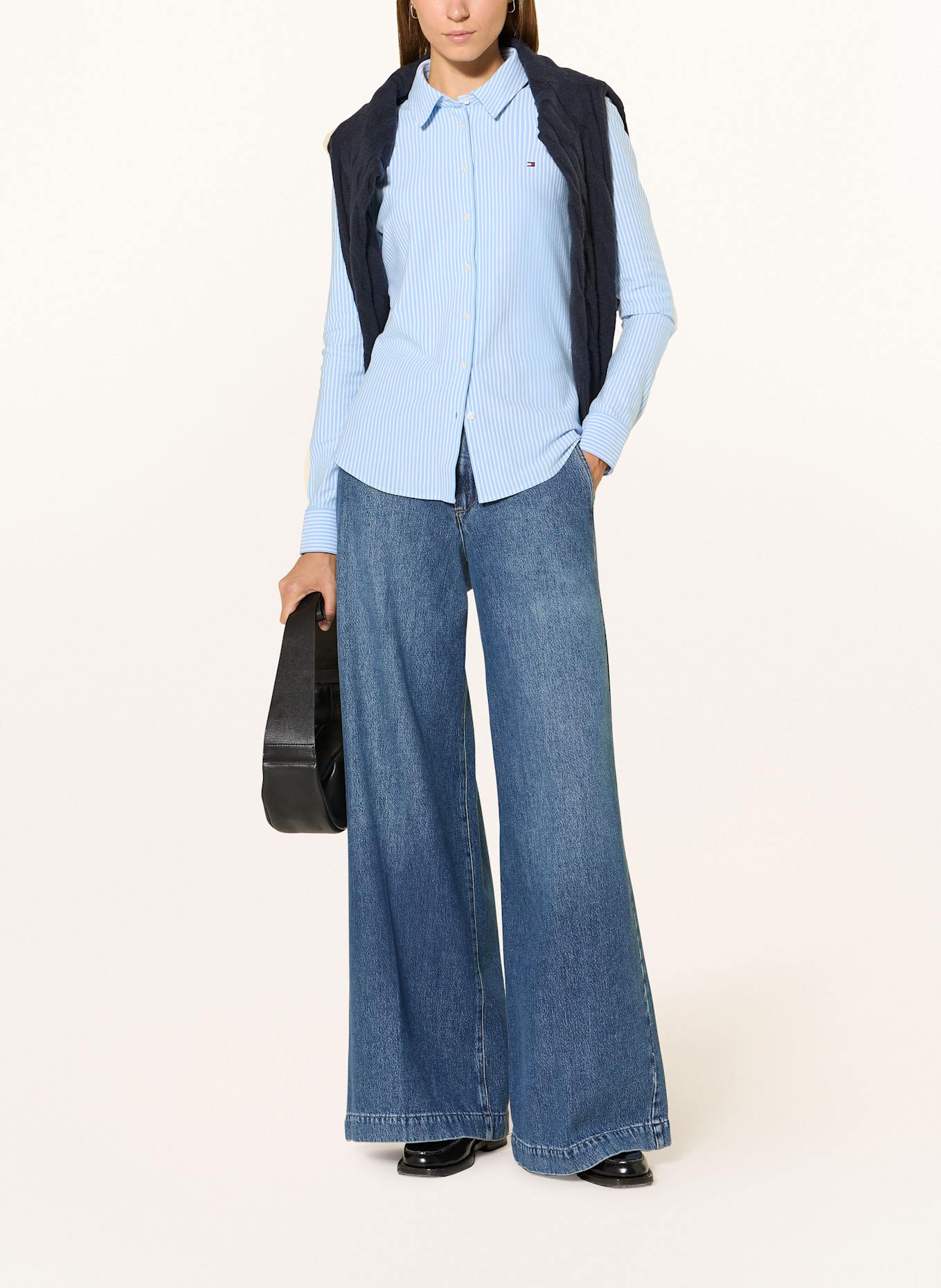 TOMMY HILFIGER Shirt blouse made of piqué: LIGHT BLUE / WHITE