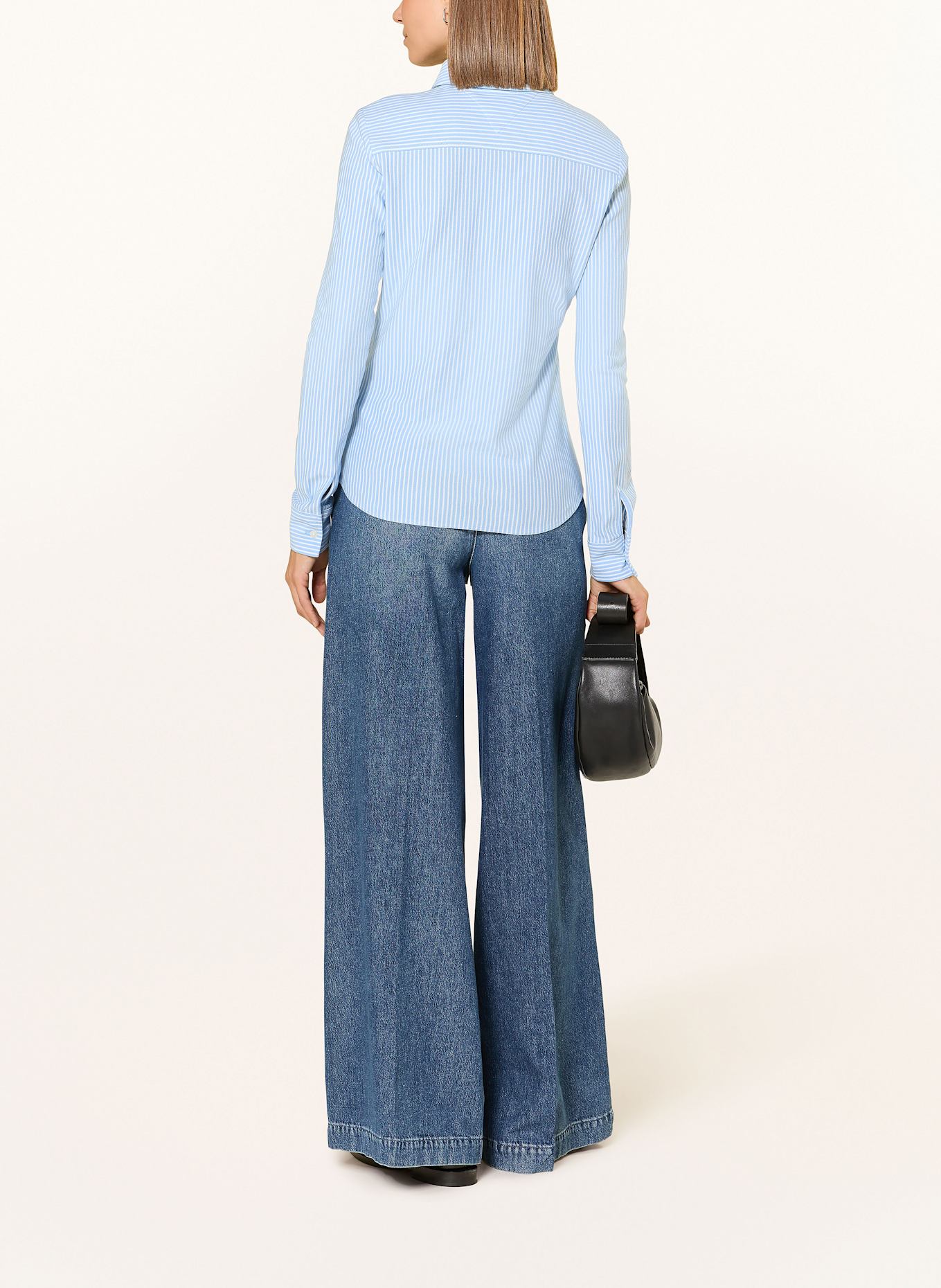 TOMMY HILFIGER Shirt blouse made of piqué: LIGHT BLUE / WHITE