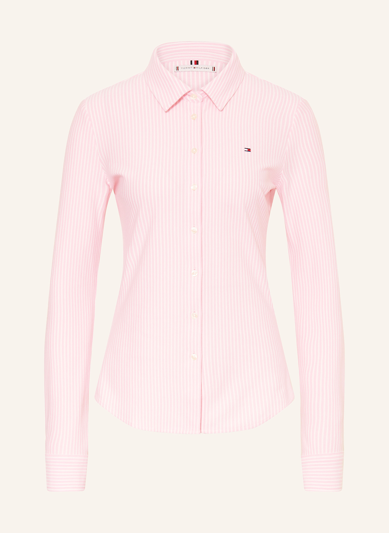 TOMMY HILFIGER Shirt blouse made of piqué: PINK / WHITE
