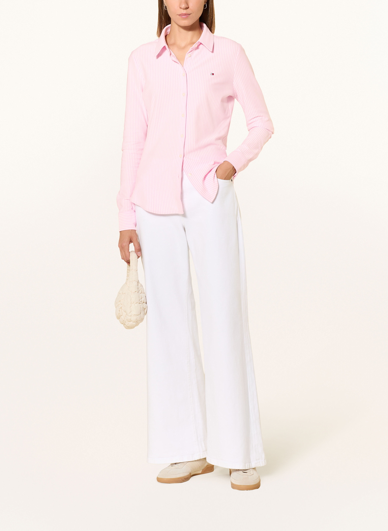 TOMMY HILFIGER Shirt blouse made of piqué: PINK / WHITE