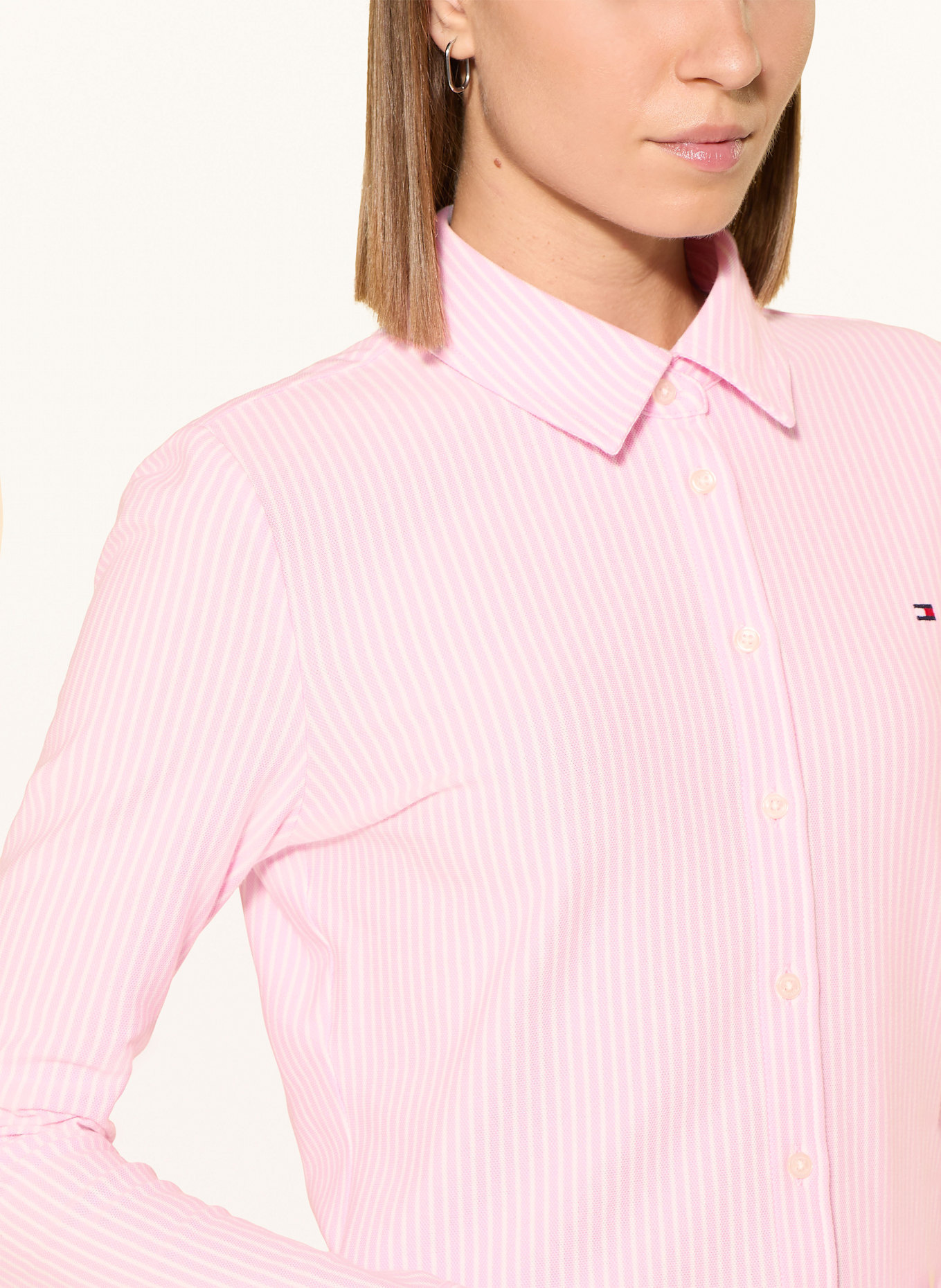 TOMMY HILFIGER Shirt blouse made of piqué: PINK / WHITE
