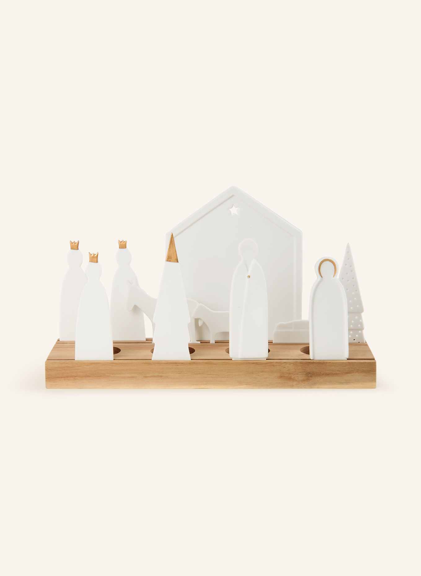 RÄDER 12-tlg. Teelichthalter WEIHNACHTSKRIPPE: WEISS / BRAUN