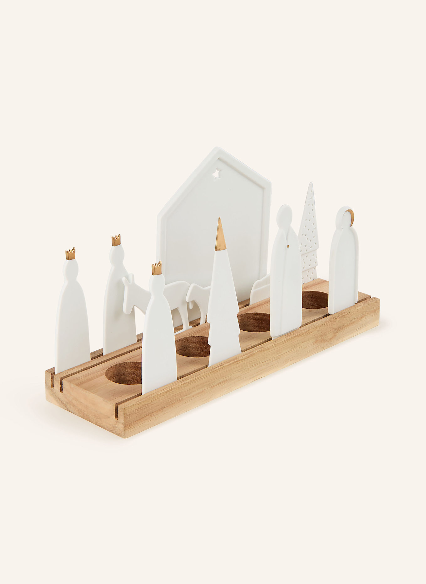 RÄDER 12-tlg. Teelichthalter WEIHNACHTSKRIPPE: WEISS / BRAUN