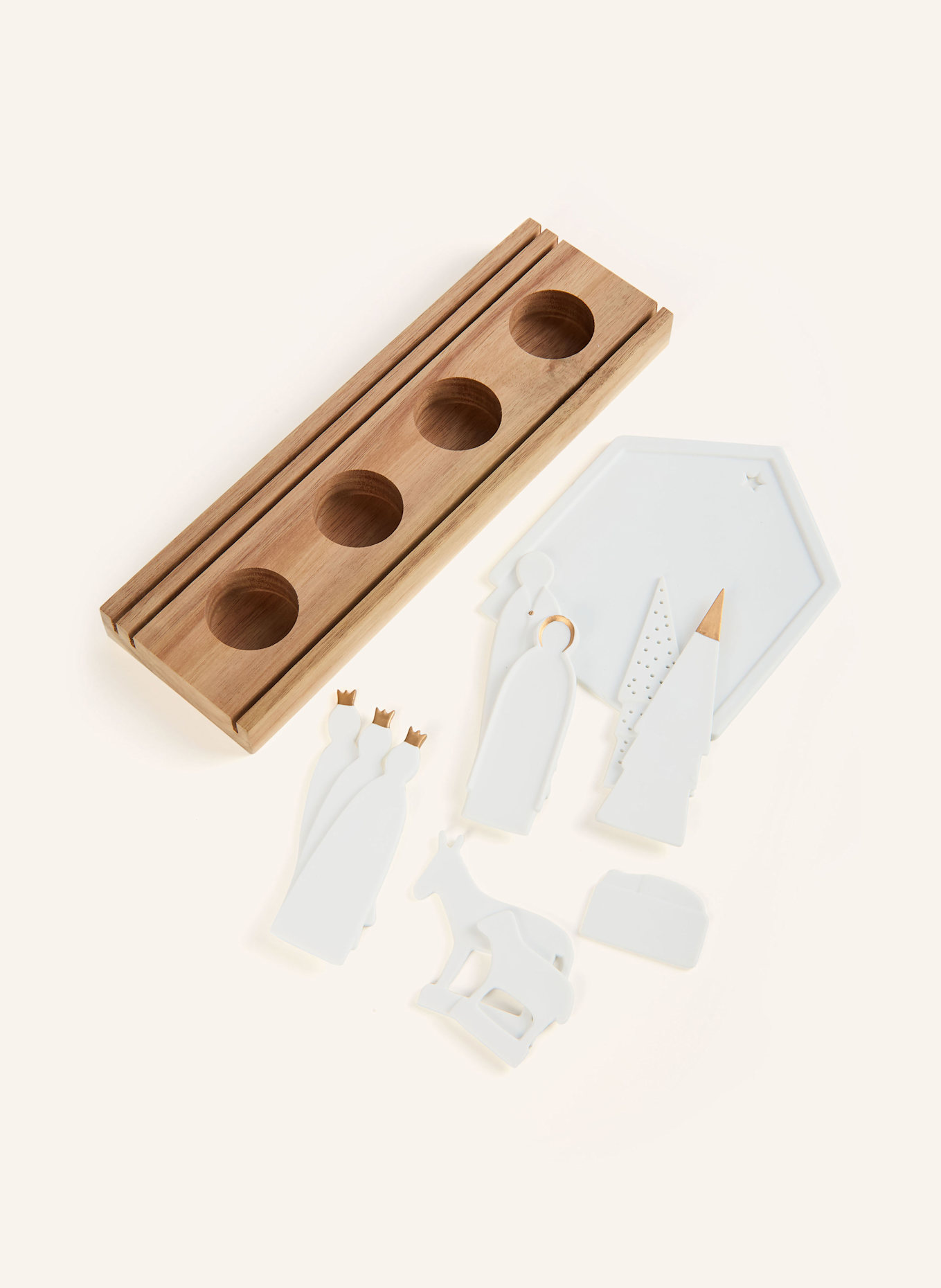 RÄDER 12-tlg. Teelichthalter WEIHNACHTSKRIPPE: WEISS / BRAUN